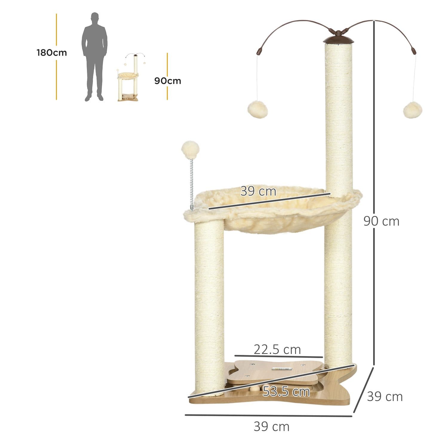 Beige Cat Tree with Cosy Hammock and Play Balls - image 4