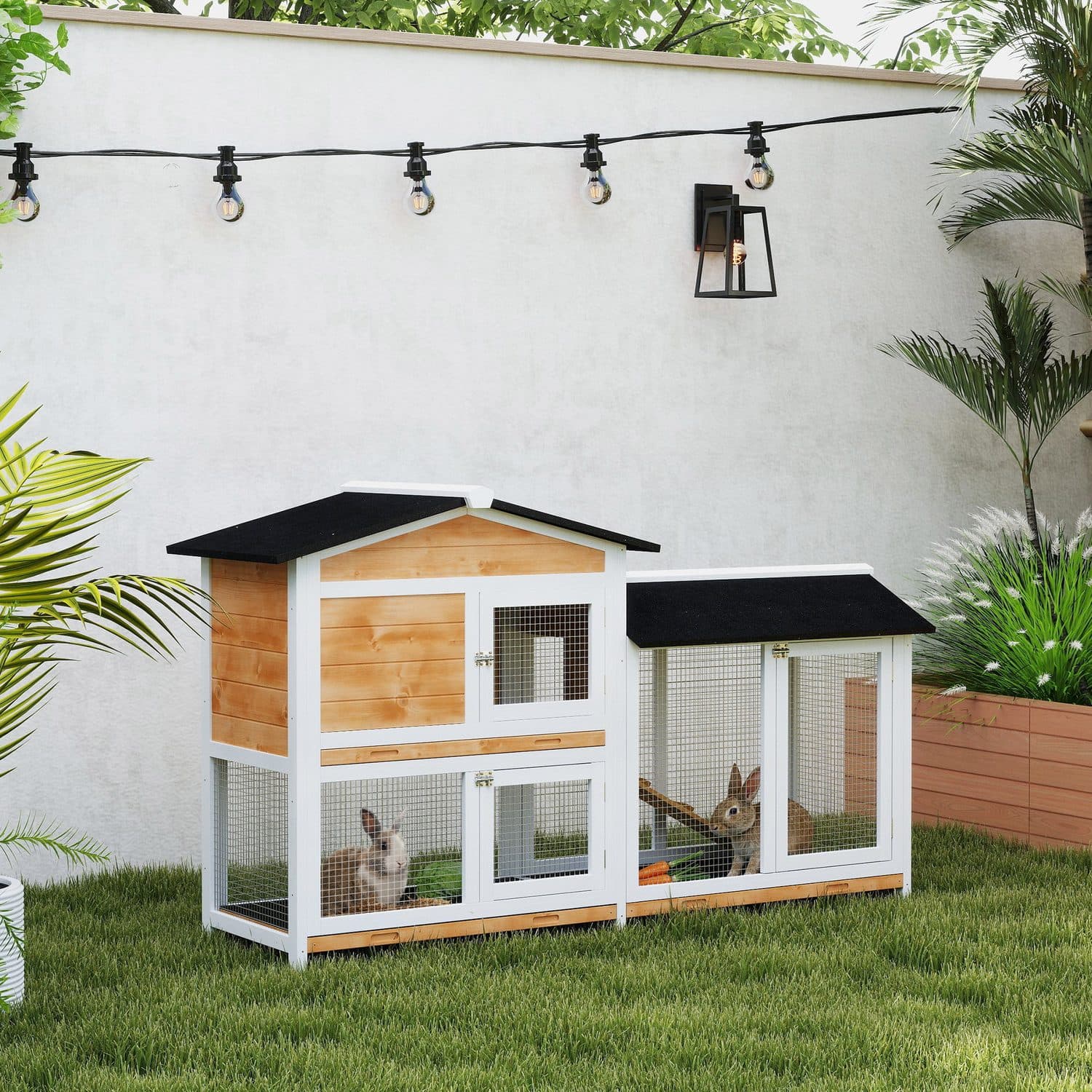 PawHut Large 2-Tier Outdoor Hutch with No-Leak Trays - image 2