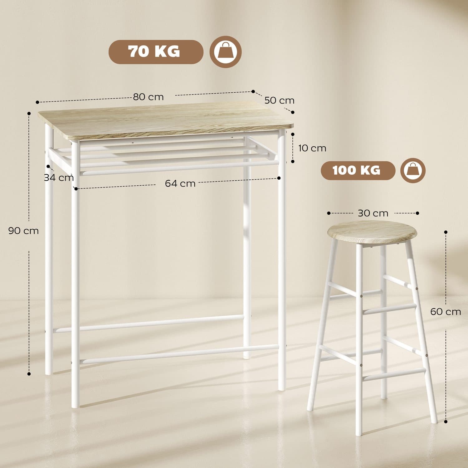 Compact White & Oak Bar Set - image 4
