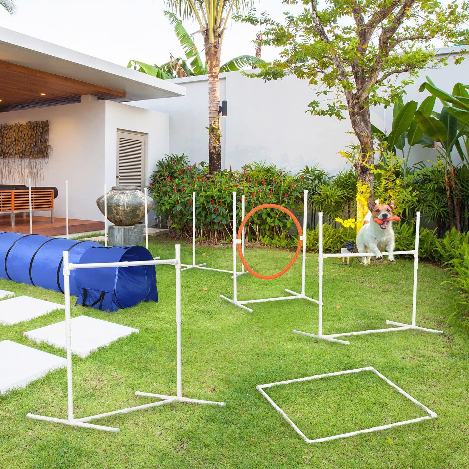 PawHut Dog Agility Course Set with Tunnel, Jumps and Weave Poles - image 3