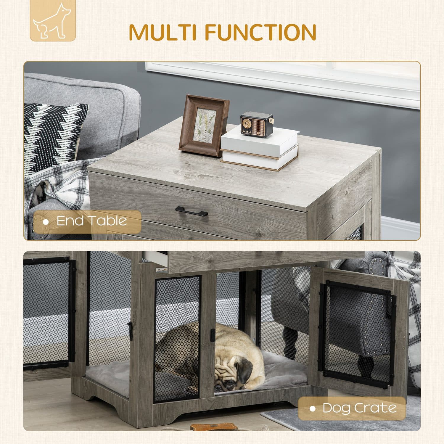 PawHut Dog Cage End Table with Cushion and Storage Drawer - image 1