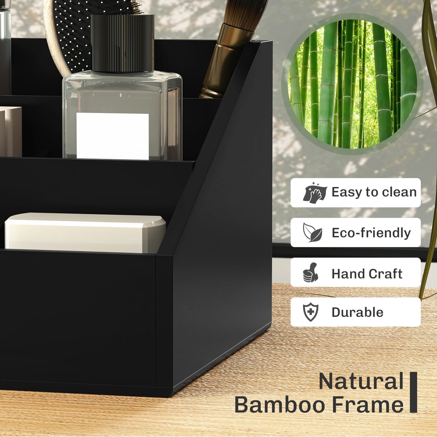 Black Bamboo Desk Organiser for Home Offices - image 3