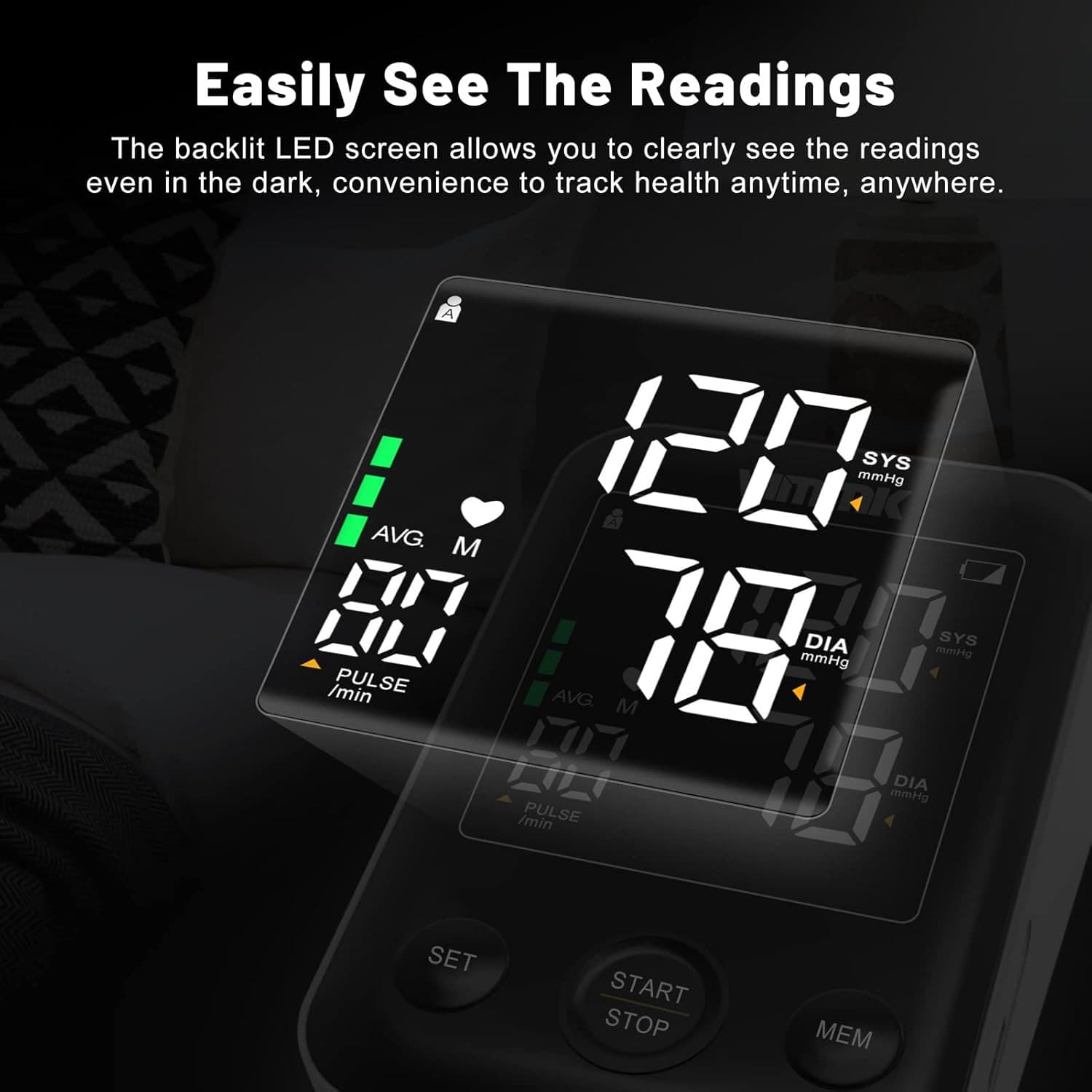 Home Blood Pressure Monitor with Large Backlit Display - image 2