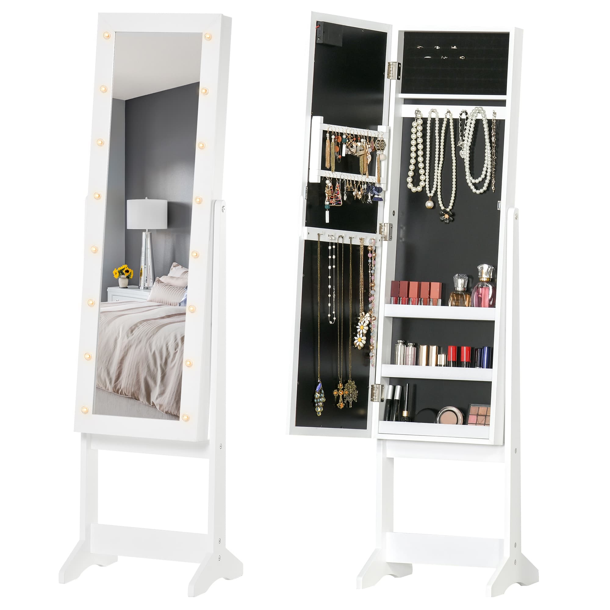 Illuminated Free Standing Mirrored Jewellery Cabinet