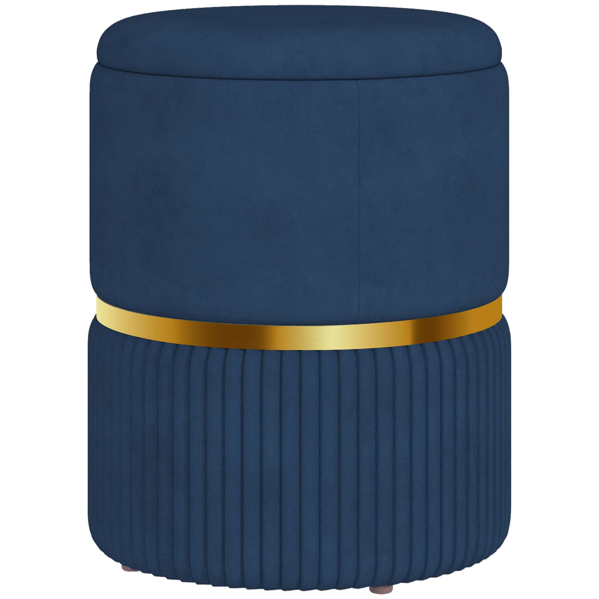 Dark Blue Velvet-Feel Storage Ottoman