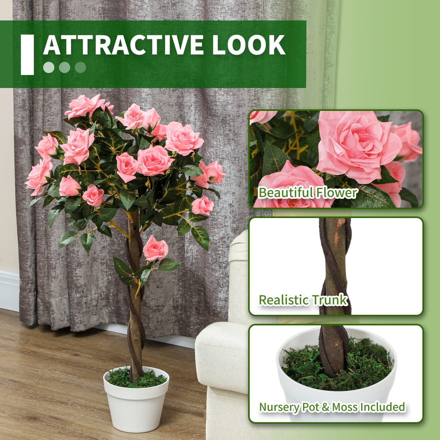 90cm Artificial Pink Rose Plants - image 3