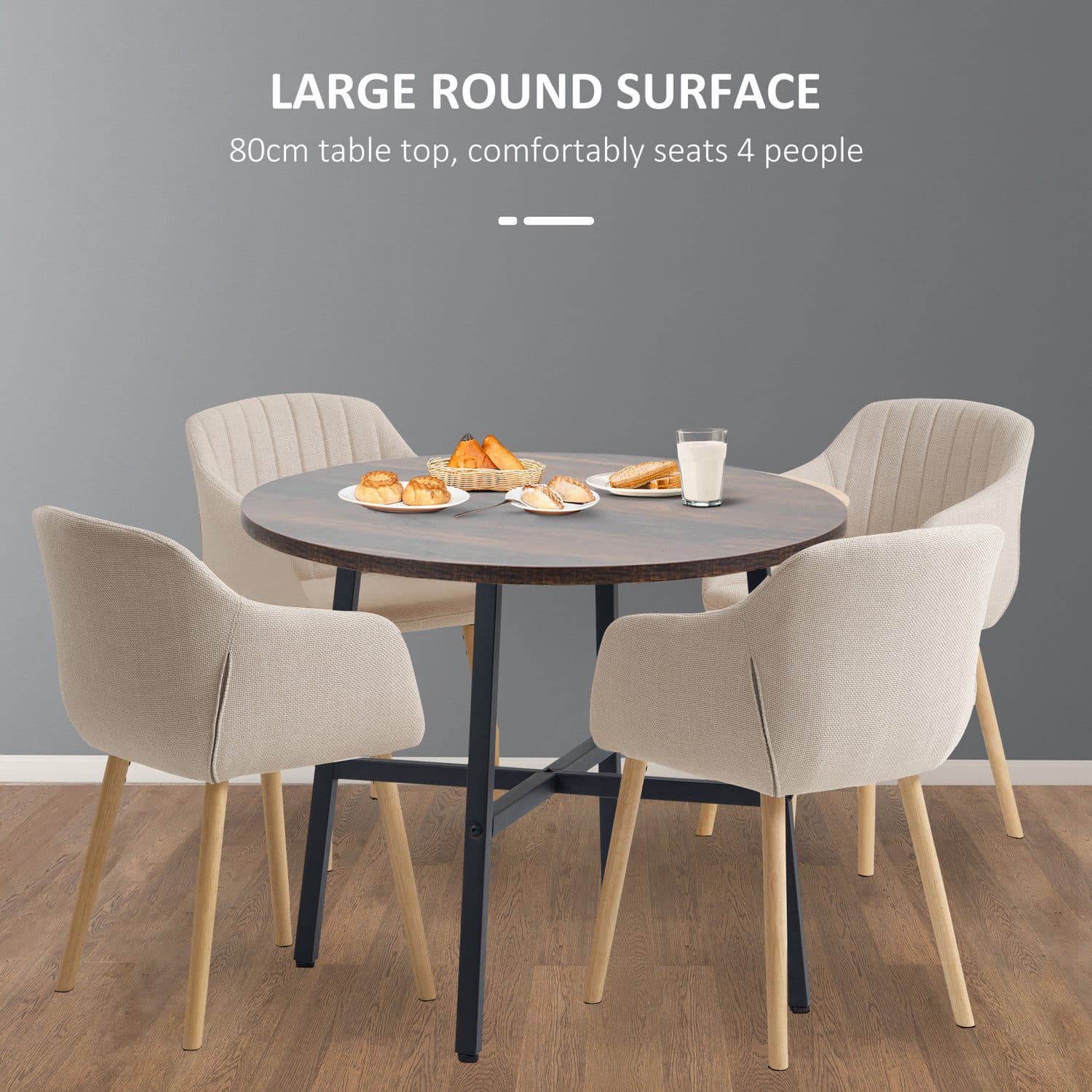 Rustic Brown Round Dining Table with Industrial Steel Legs - image 5