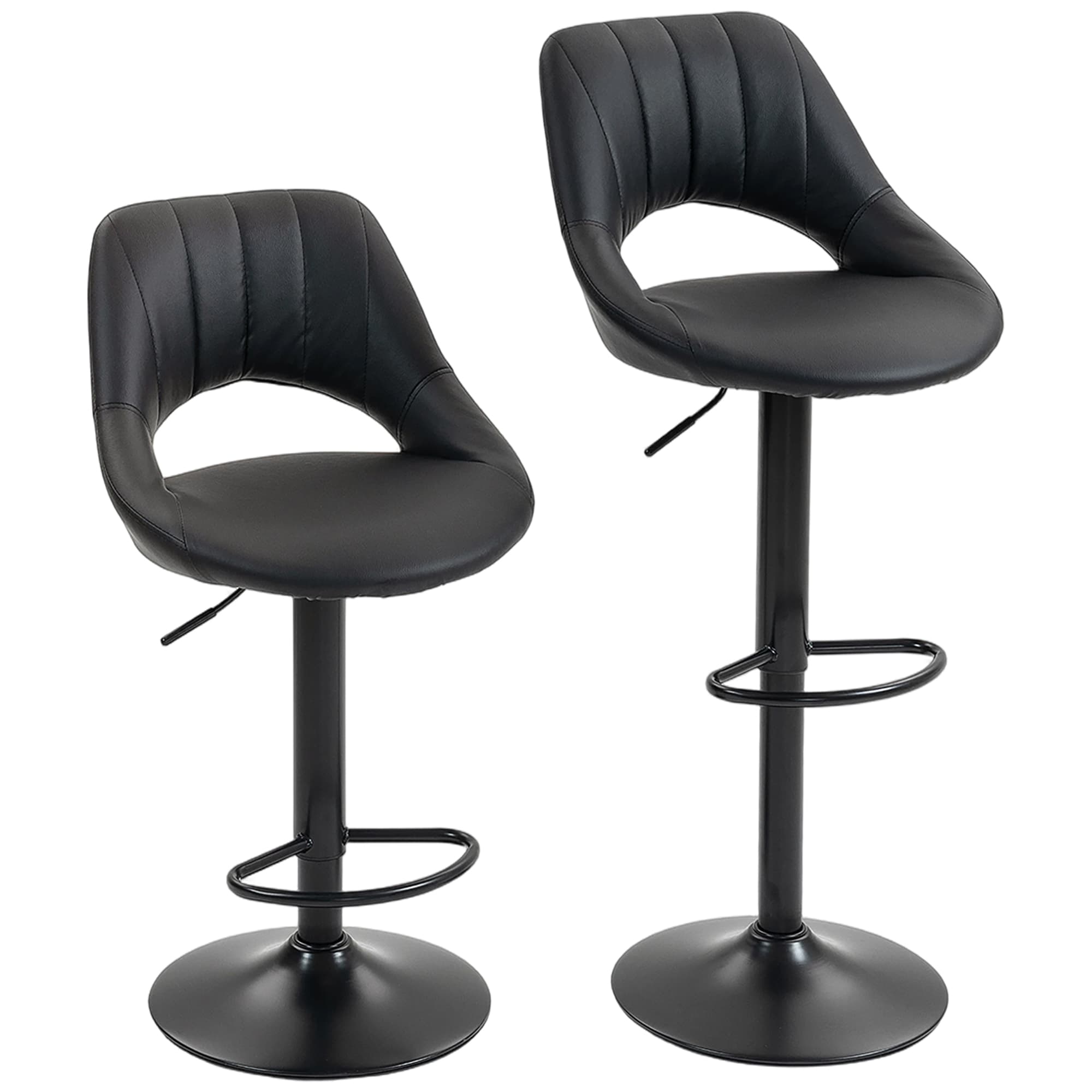 Set of Two Adjustable Black Faux Leather Swivel Bar Stools