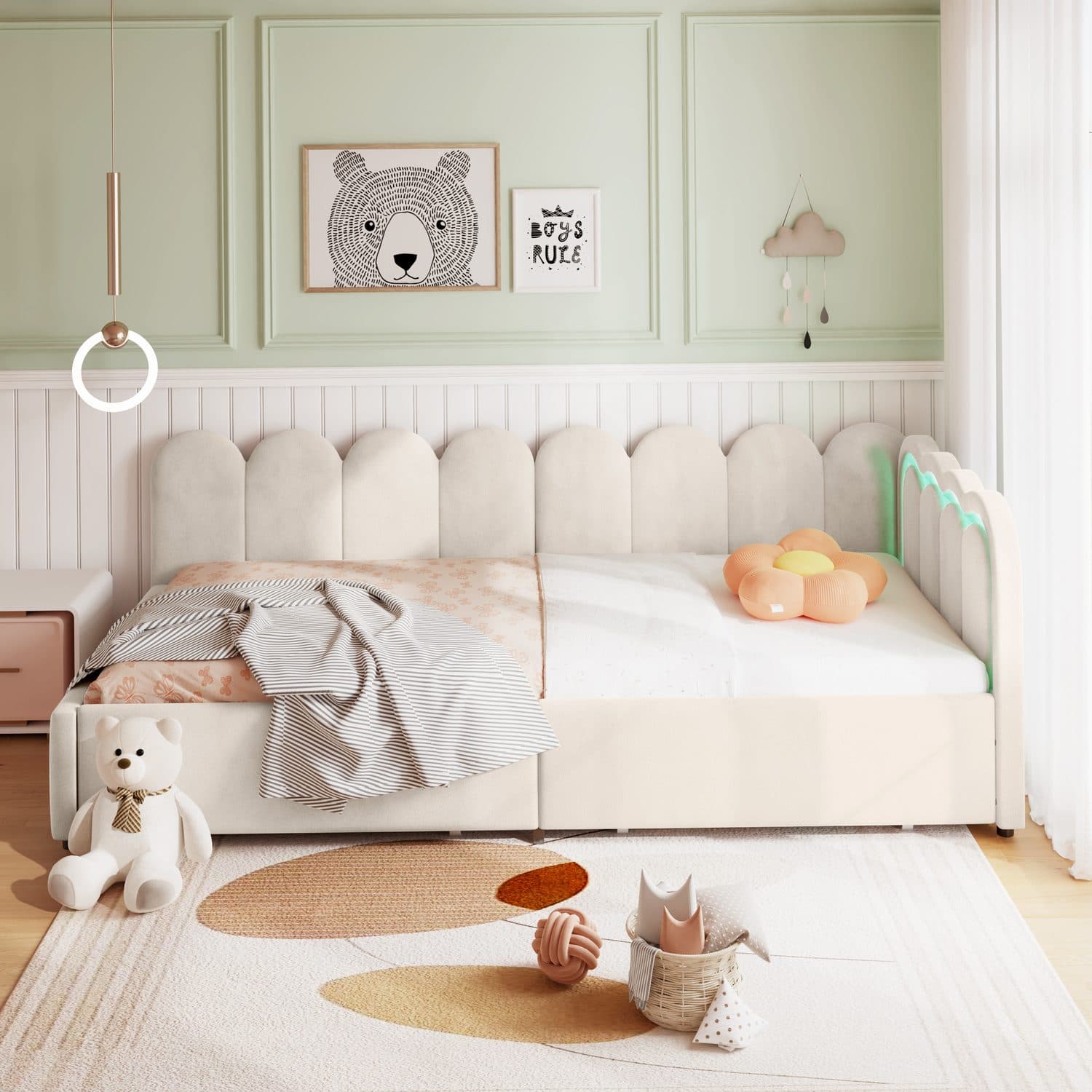 Beige Velvet LED Daybed - image 3