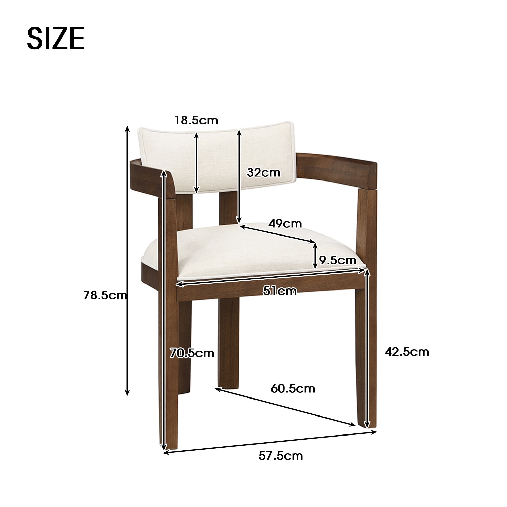 Set of 6 Dining Chairs with Arms - Walnut Finish & Beige Linen - image 5