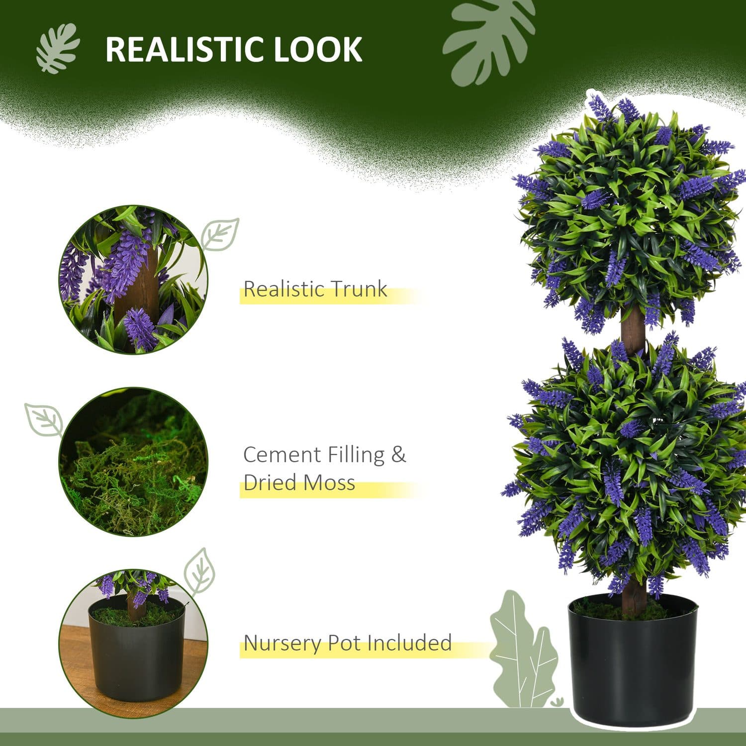 Two Artificial Lavender Topiary Ball Trees with Cement Pots - image 1