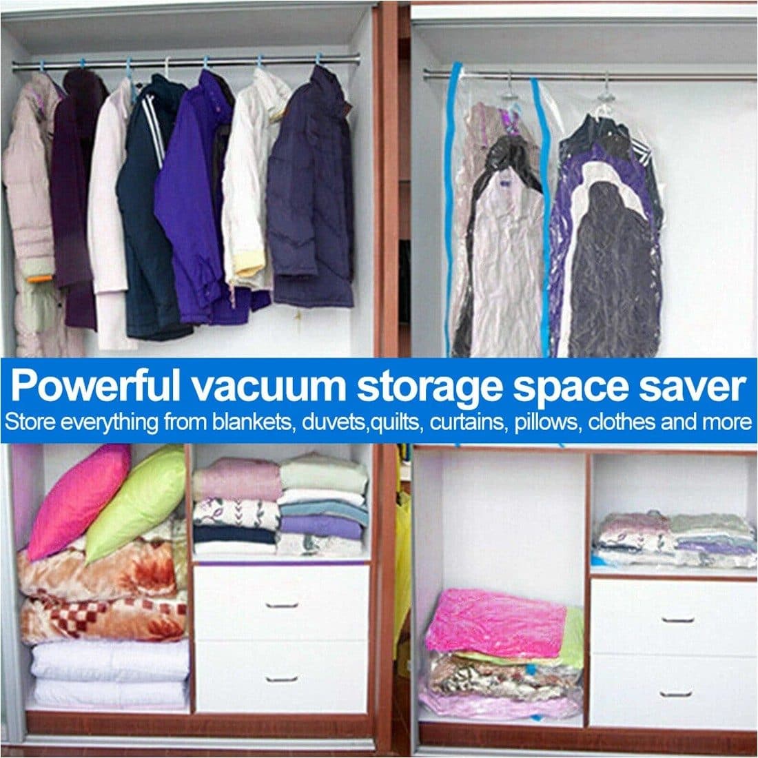 Set of 12 Vacuum Storage Bags in Four Sizes, Hand Pump Included - image 1