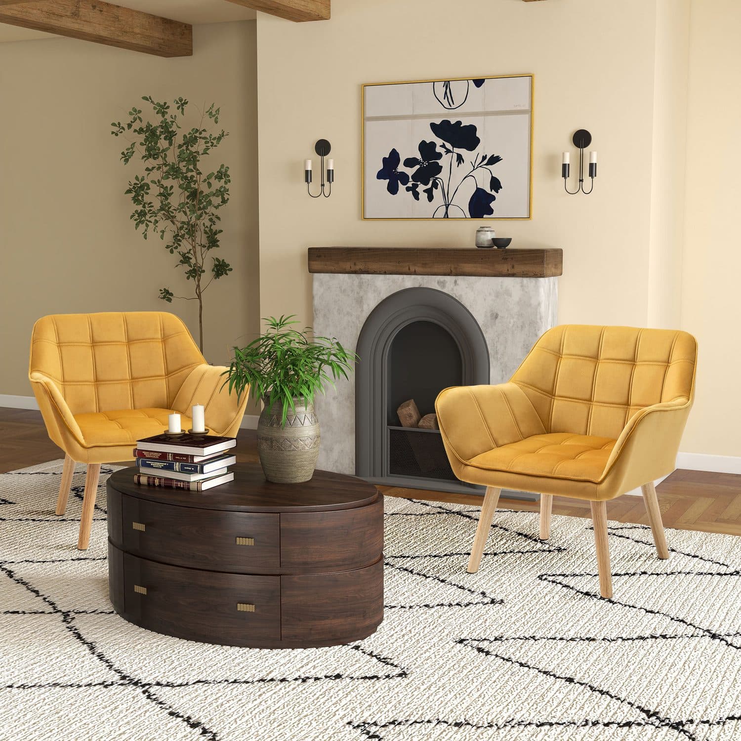 Yellow Velvet Accent Chairs - image 1