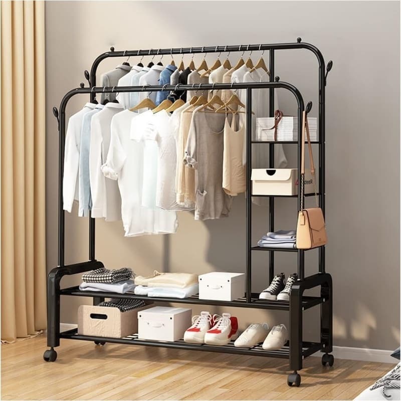 Free-Standing Clothes Rail with Storage Shelves and Shoe Rack - image 2
