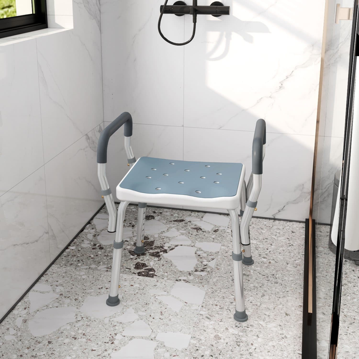 Adjustable Light Blue Bath Seat with Armrests - image 1