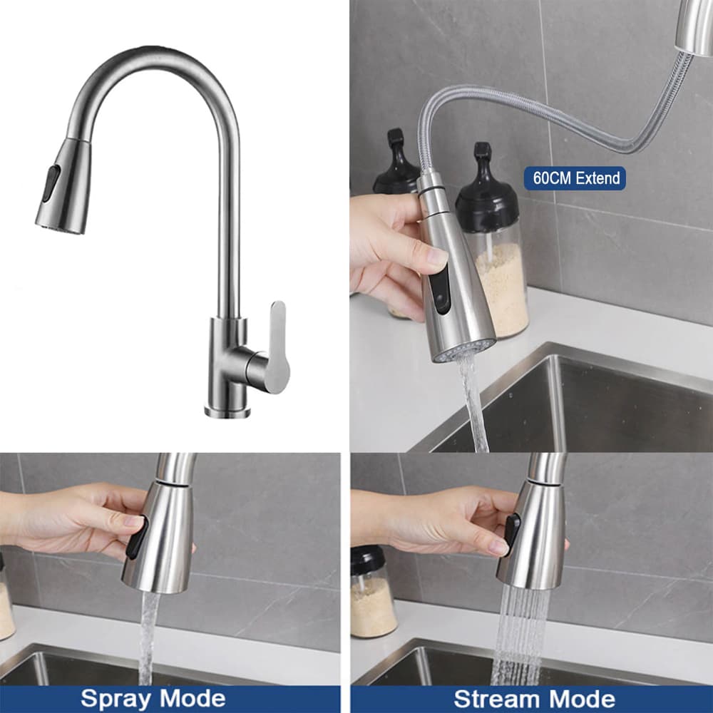Pull-Out Kitchen Mixer Tap in Brushed Nickel - image 5