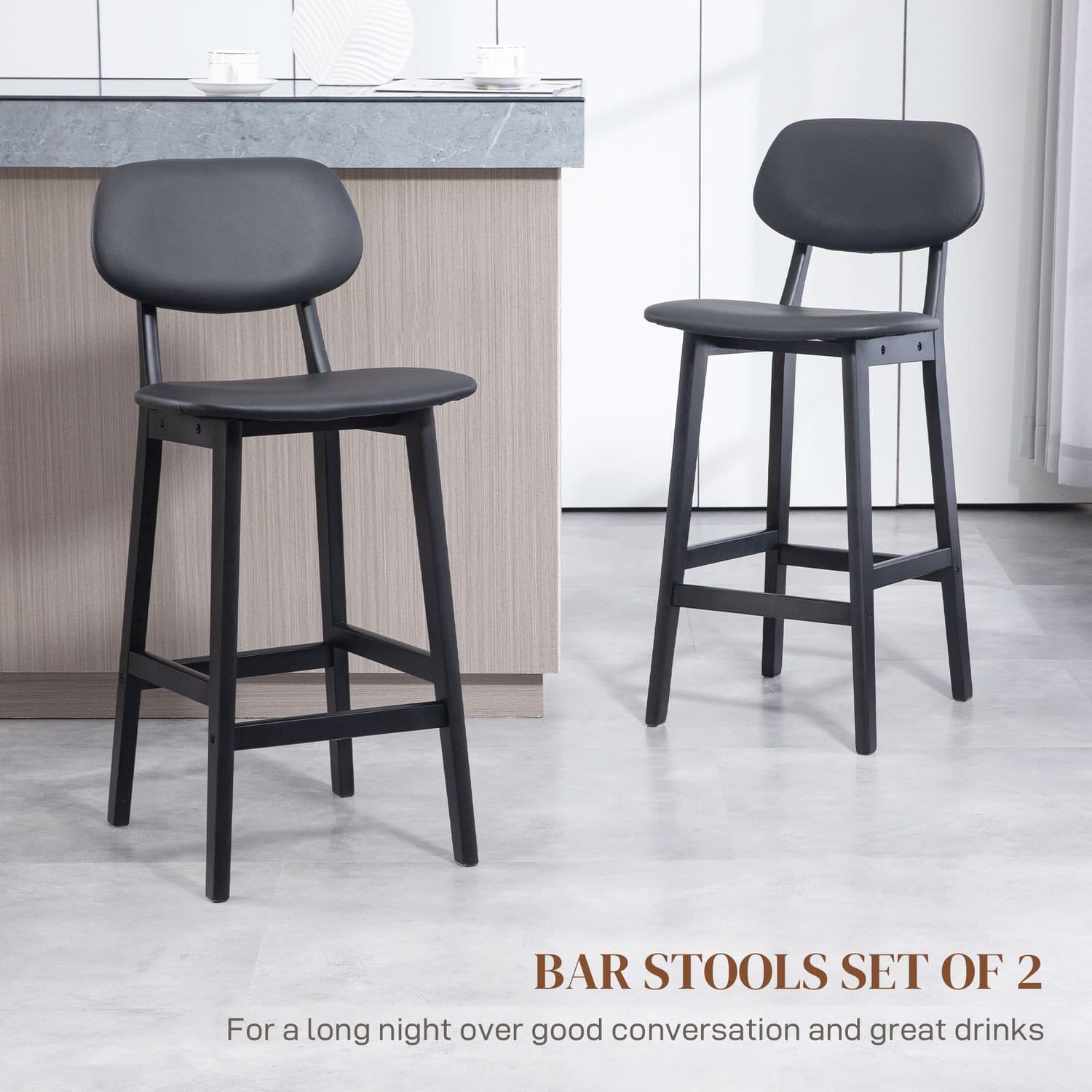Black Faux Leather & Wooden Bar Stools - image 4