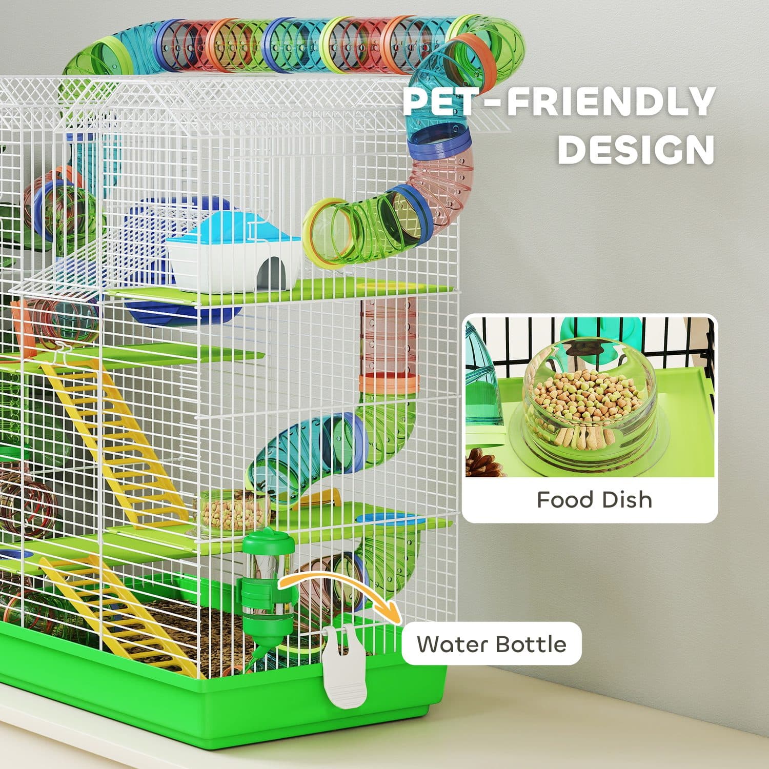 PawHut 5 Tier Hamster & Gerbil Cage, Green - image 2