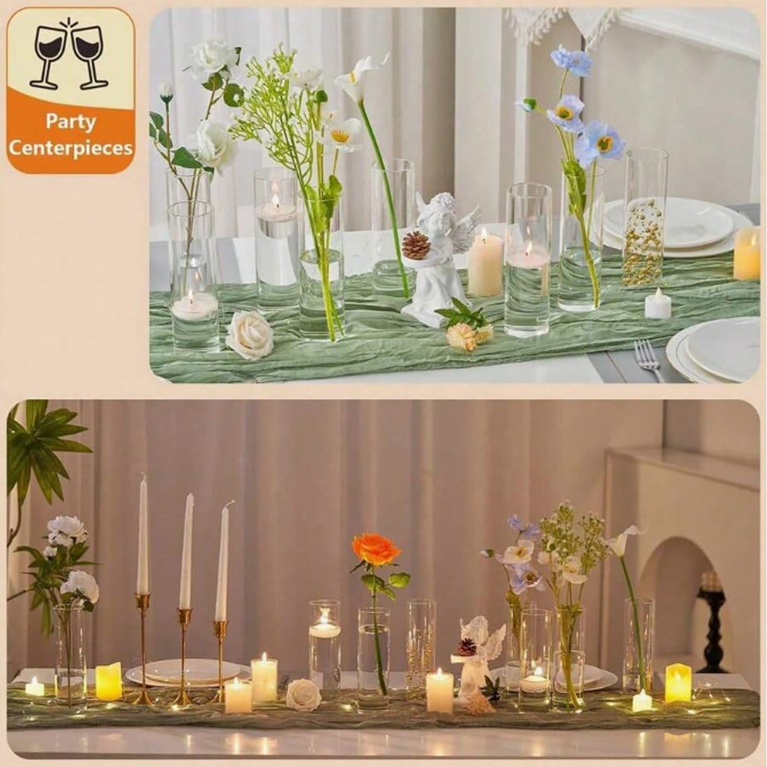 Set of 6 Clear Glass Cylinder Candle Holders in Three Heights - image 2