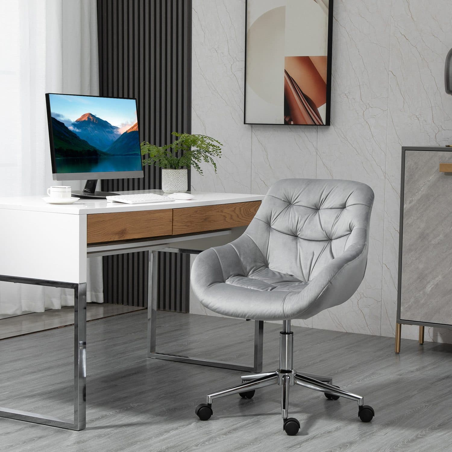 Grey Velvet Office Chair - image 2