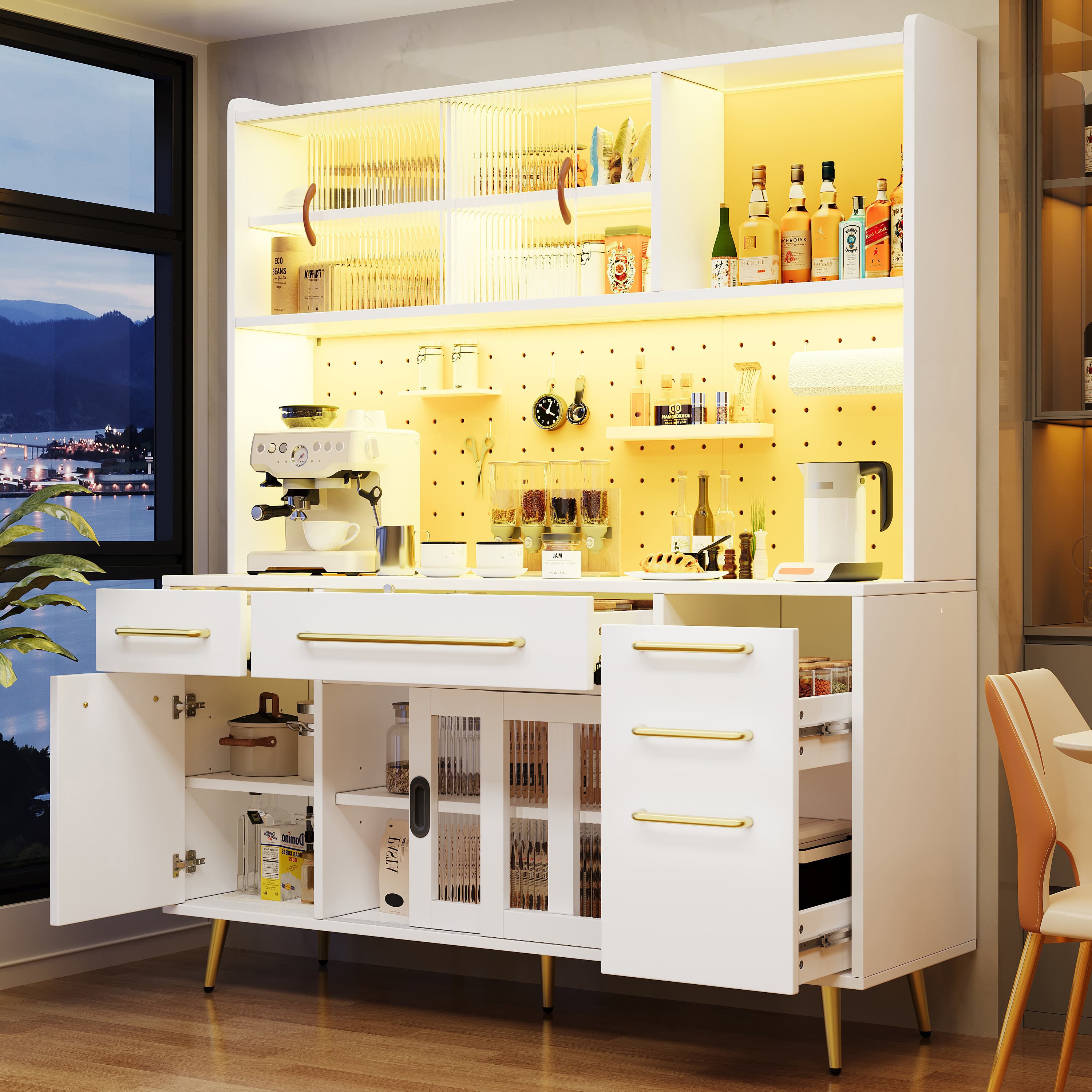 White Storage Sideboard with LED Lighting, Drawer & Glass Shelves - image 5
