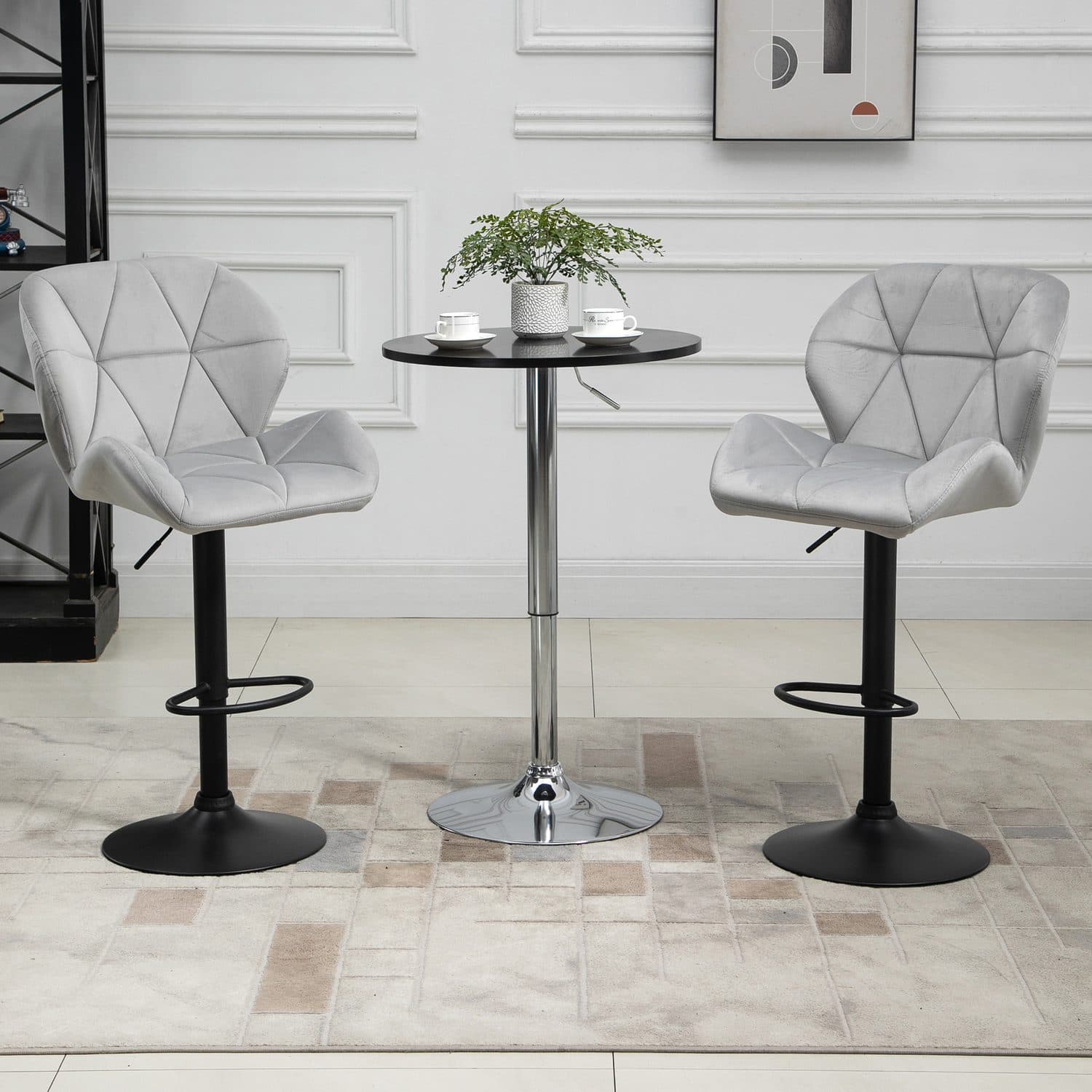 Light Grey Velvet Adjustable Bar Stools - image 2