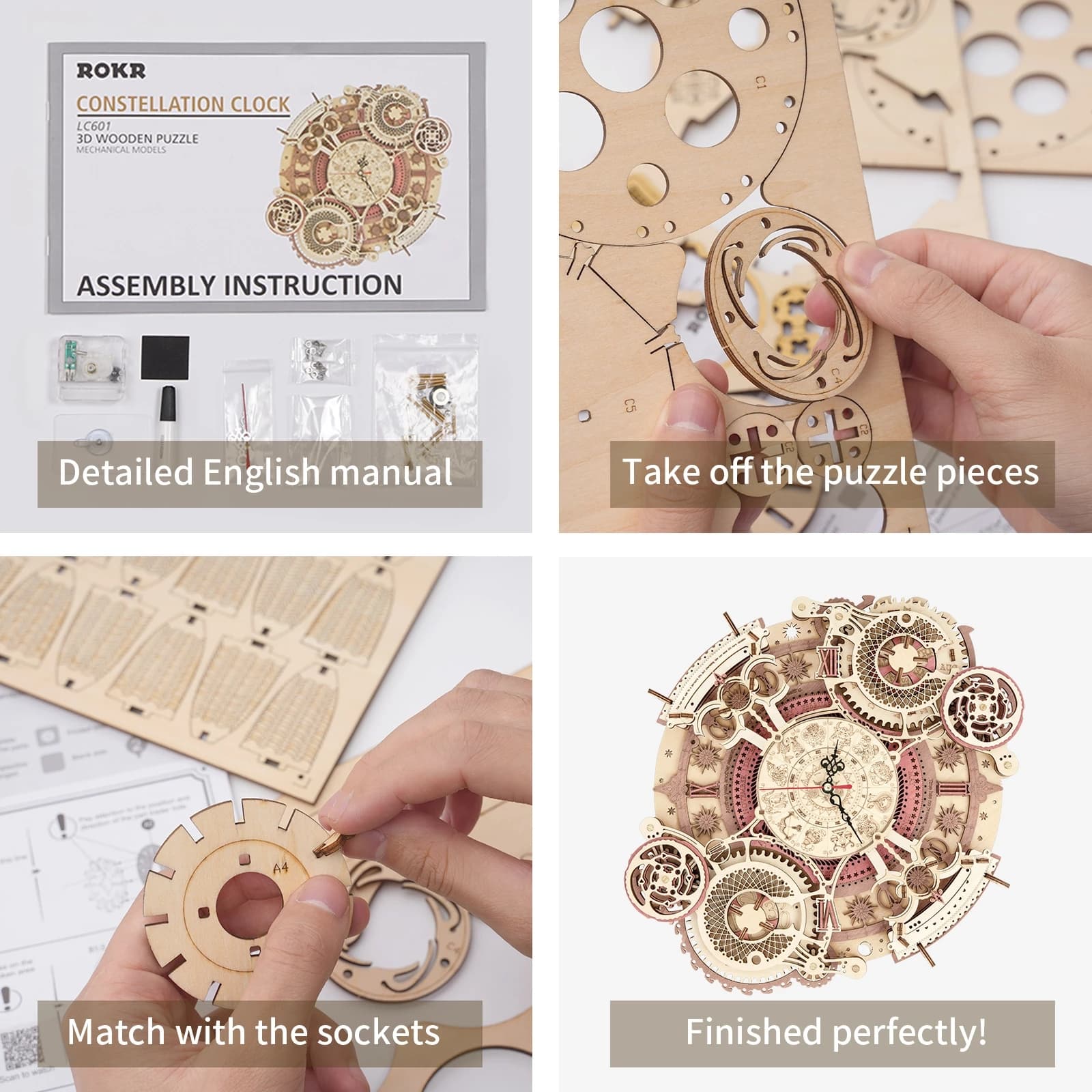 3D Wooden Puzzle: Zodiac Wall Clock Construction Kit - image 6