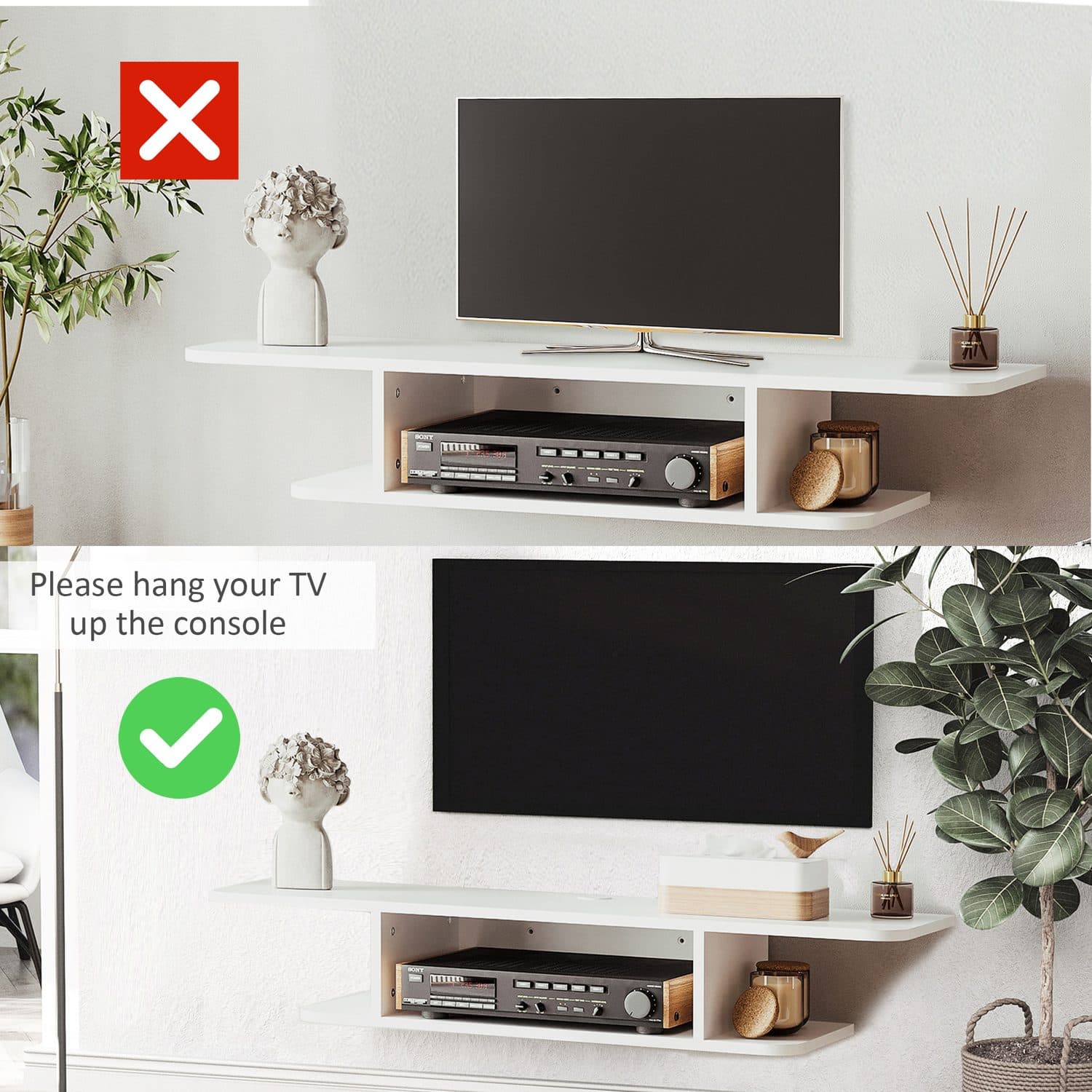 White floating TV shelf for compact media storage - image 2