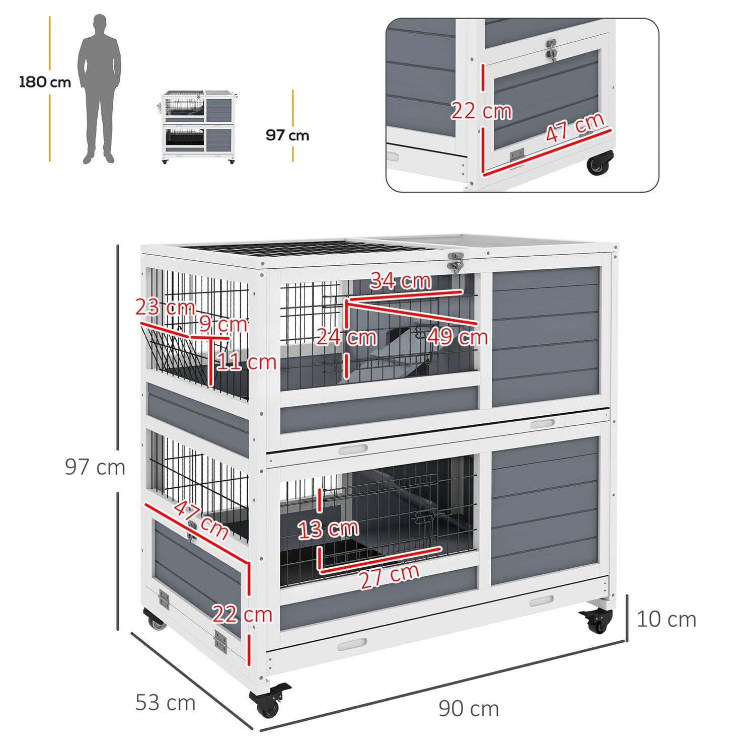 Two-Tier Indoor Rabbit Hutch with Ramps and Feeding Trough - image 2