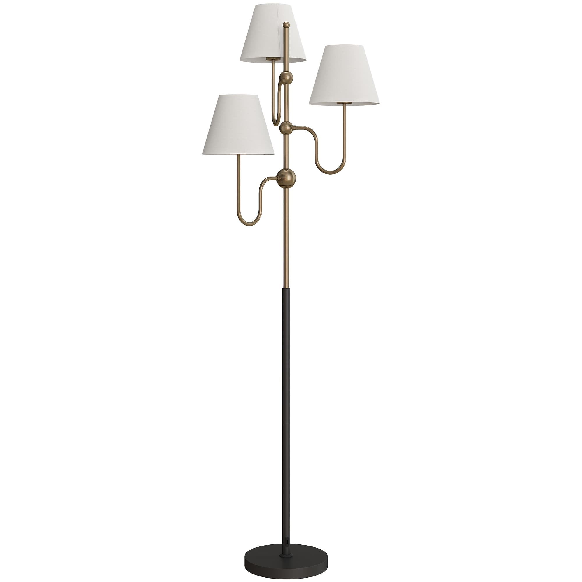 3-Arm Standing Floor Lamp with Antique Brass Finish - Gold Tone