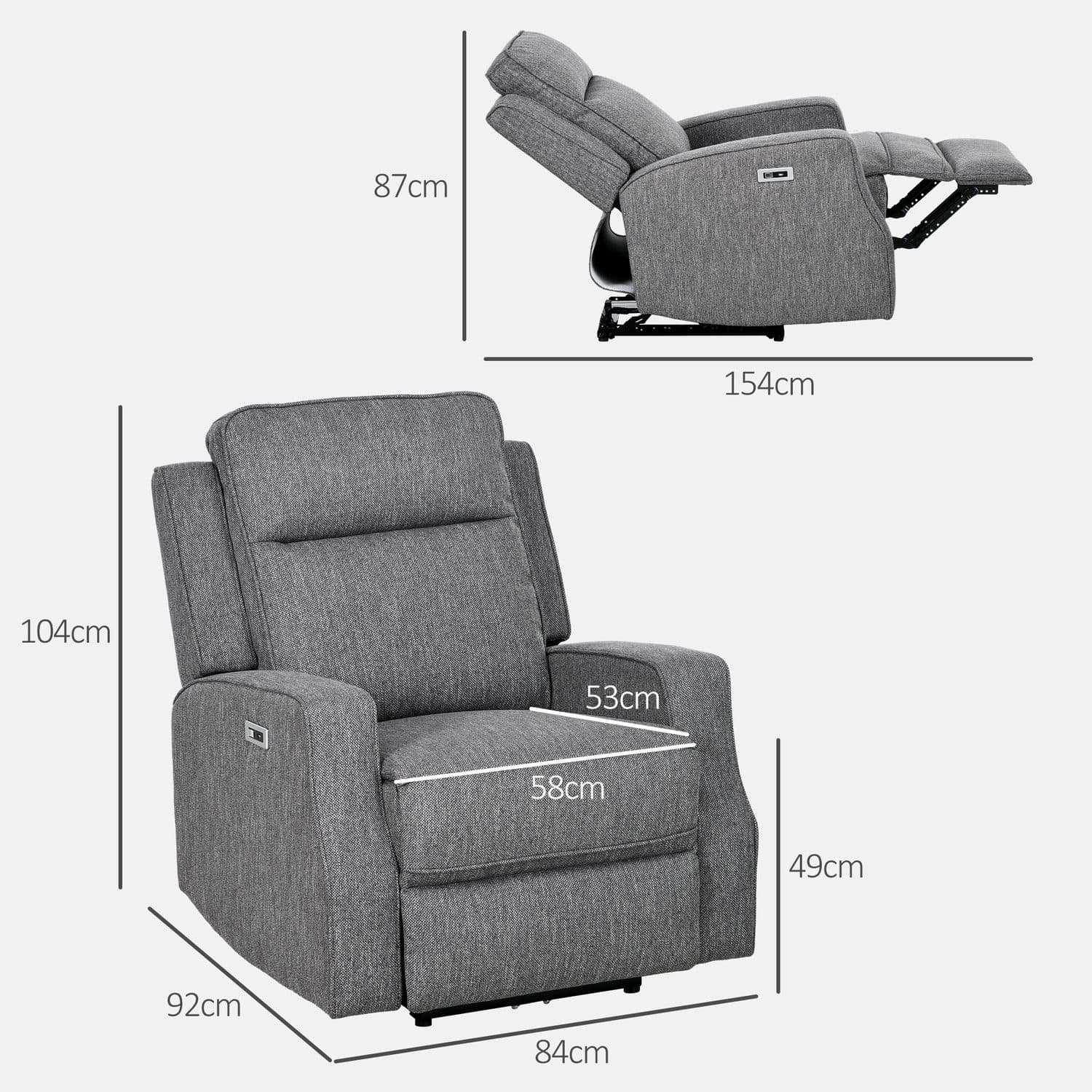 Charcoal Grey Electric Reclining Chair - image 3