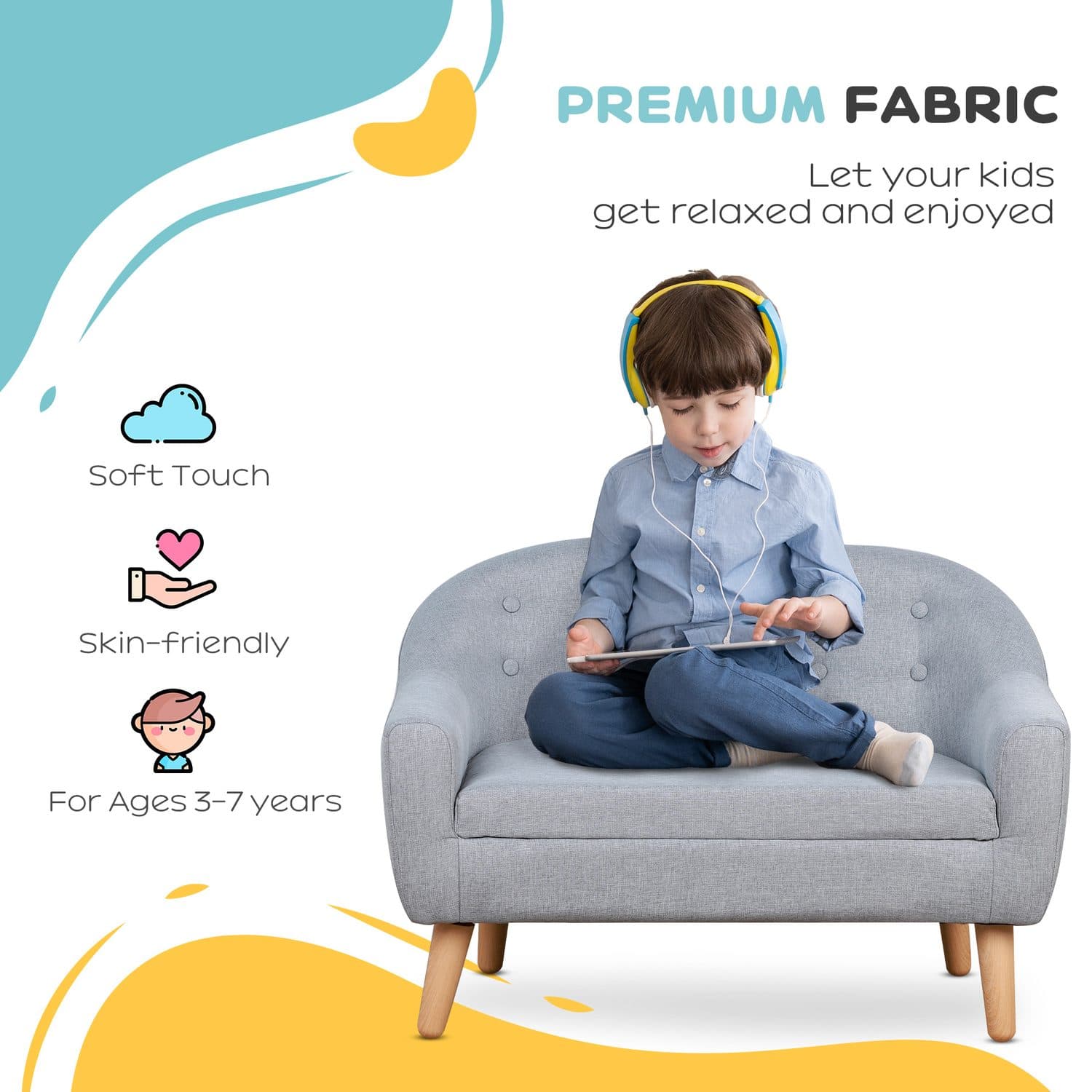 Grey 2-Seater Kids Sofa - image 2