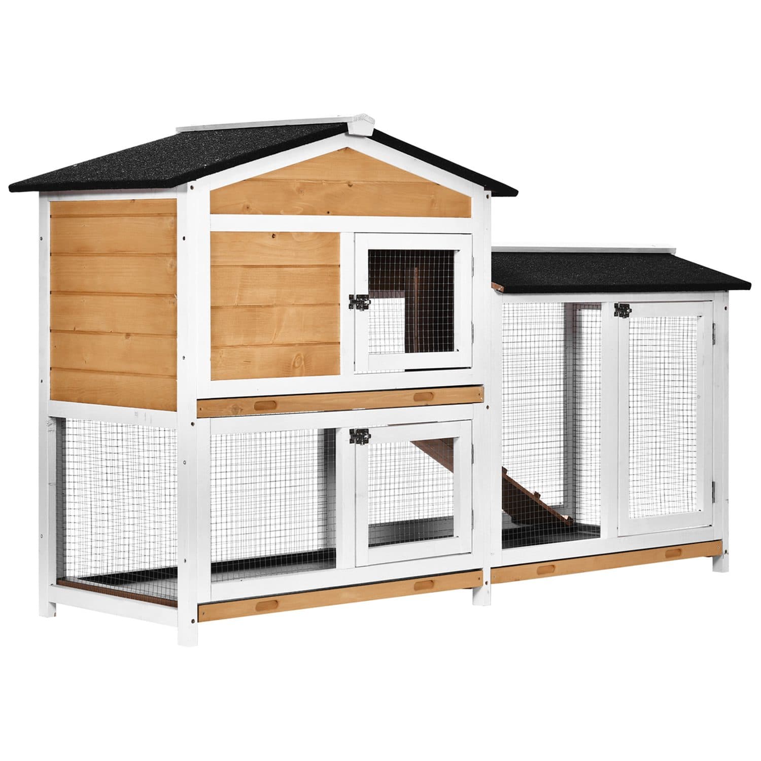 PawHut Large 2-Tier Outdoor Hutch with No-Leak Trays