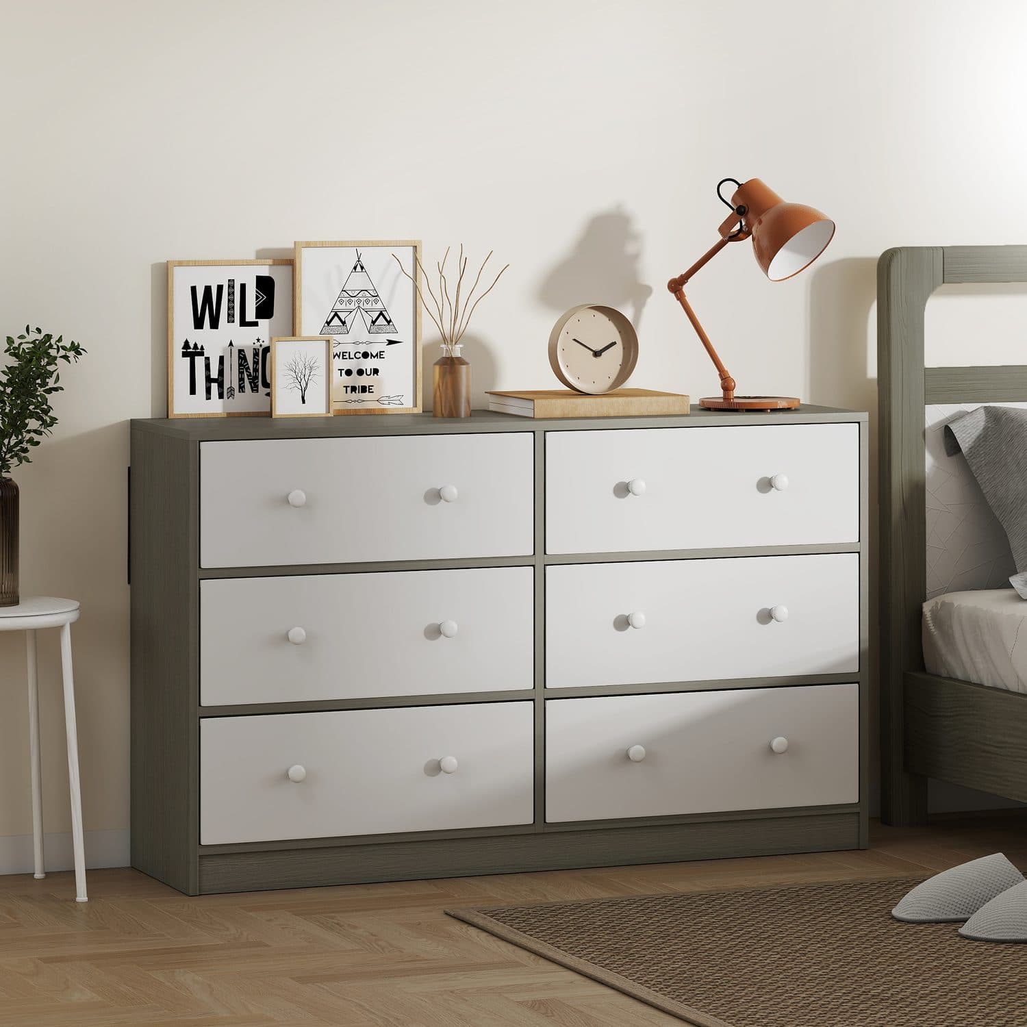 6-Drawer White & Grey Fabric Dresser - image 1