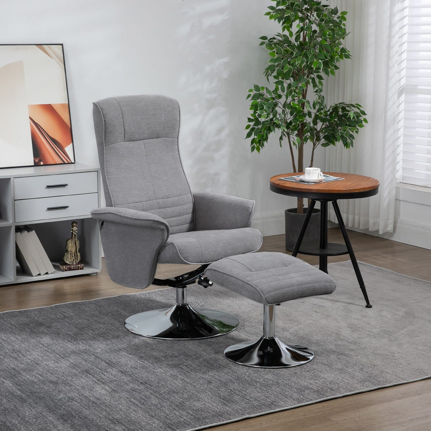 Unwind in the Grey Velvet Swivel Recliner Chair & Footstool - image 1