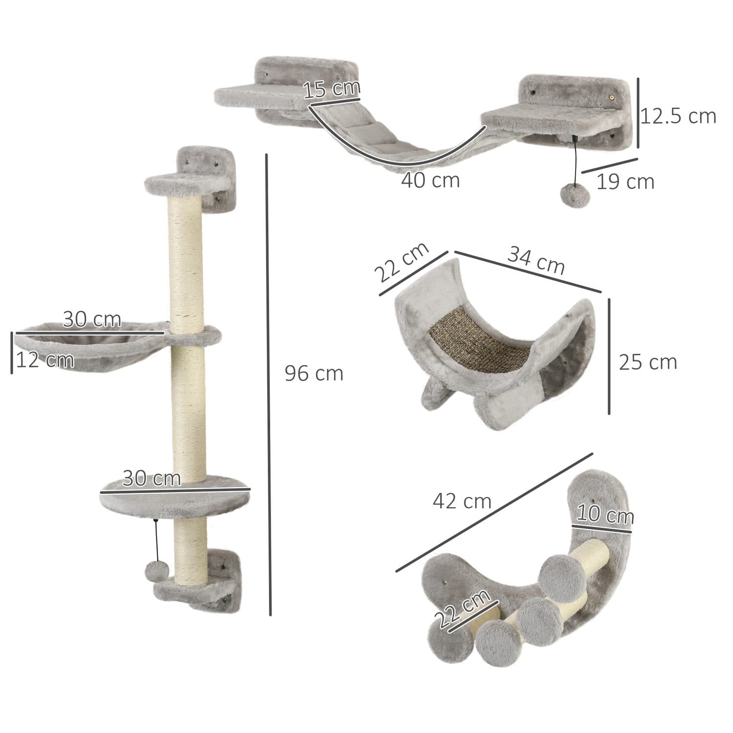 PawHut Grey Cat Wall Furniture - image 5