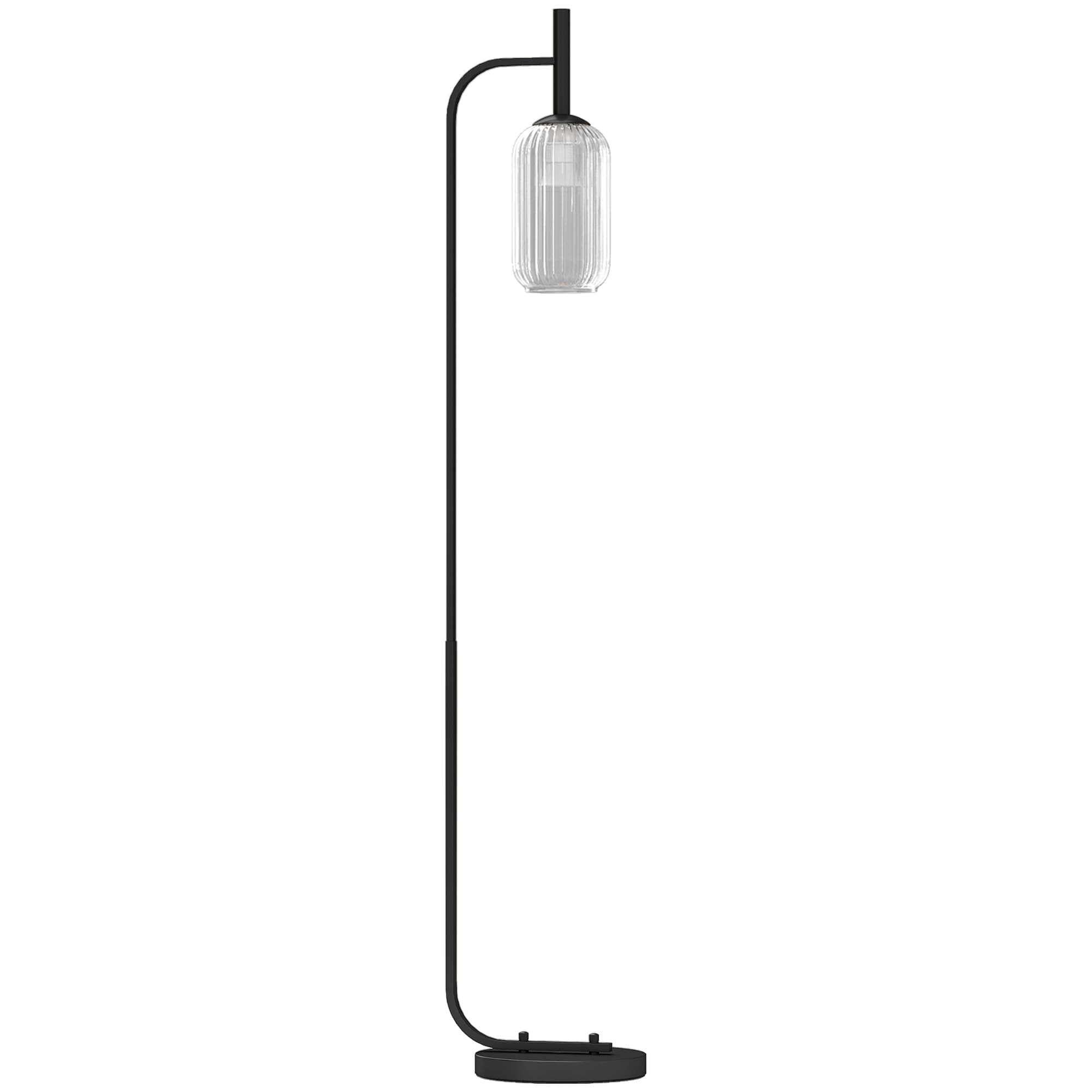 Black Floor Lamp With Cylindrical Ribbed Glass Shade