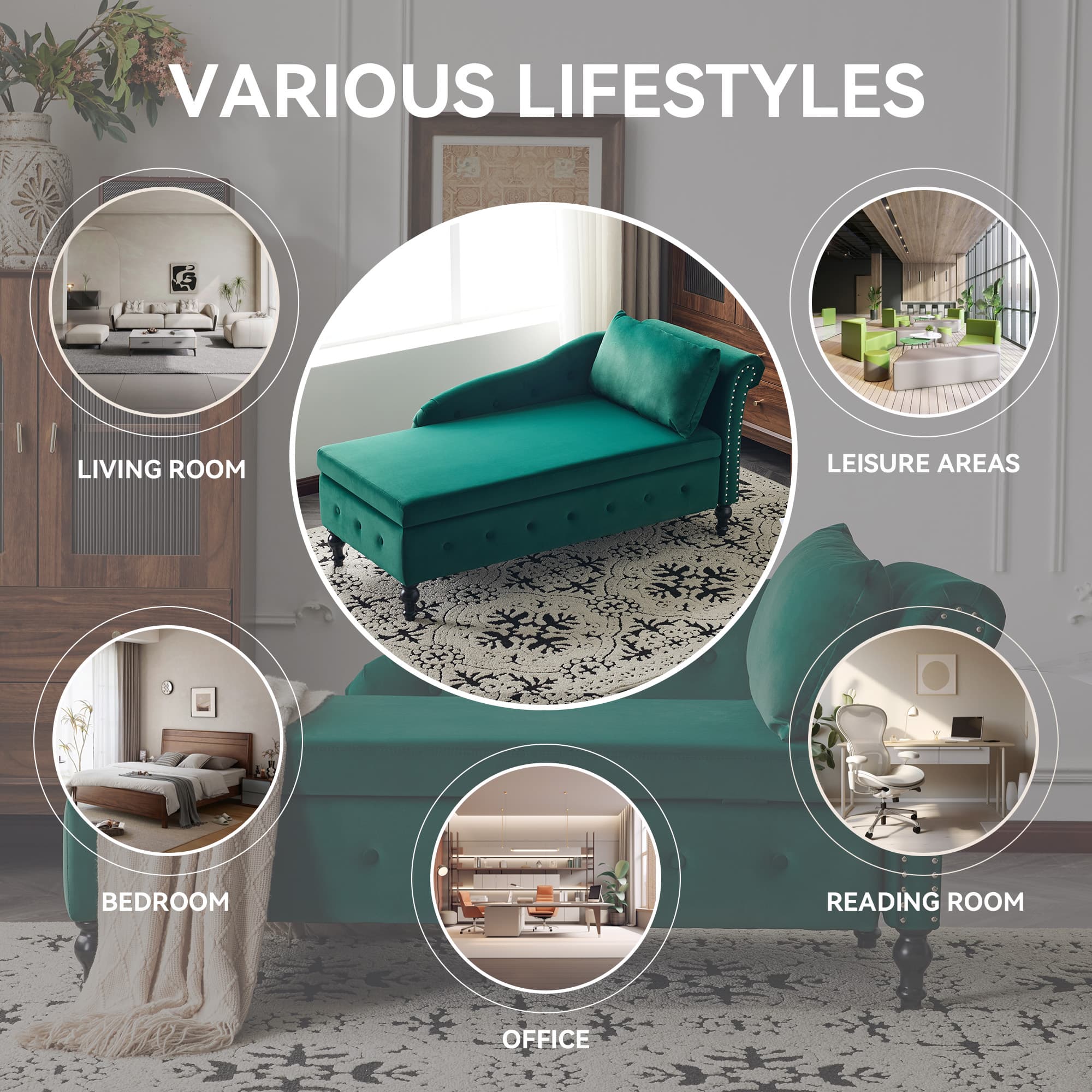 Velvet Chaise Lounge with Hidden Storage - image 5