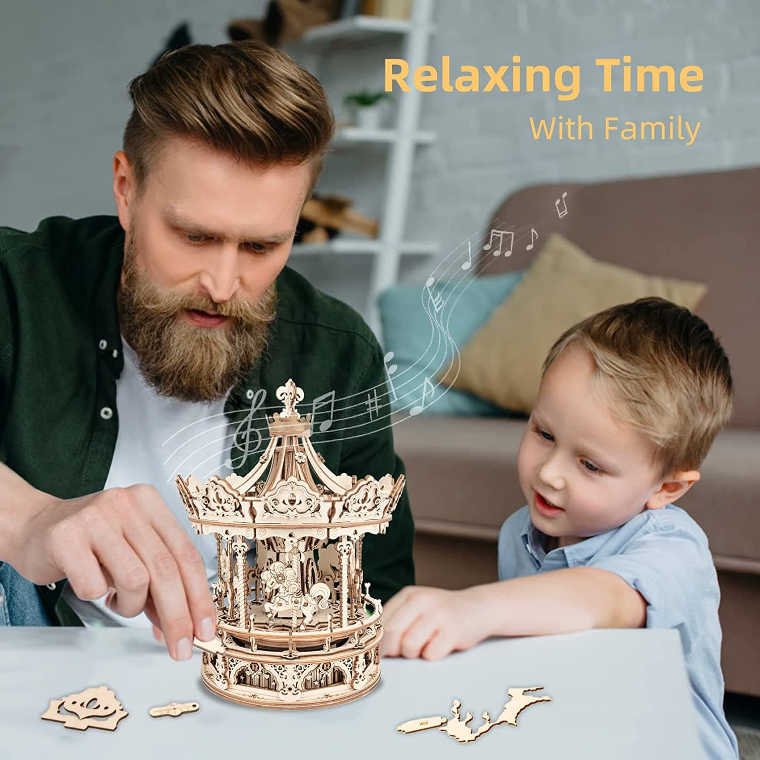 Romantic Carousel 3D Wooden Puzzle Music Box - image 10