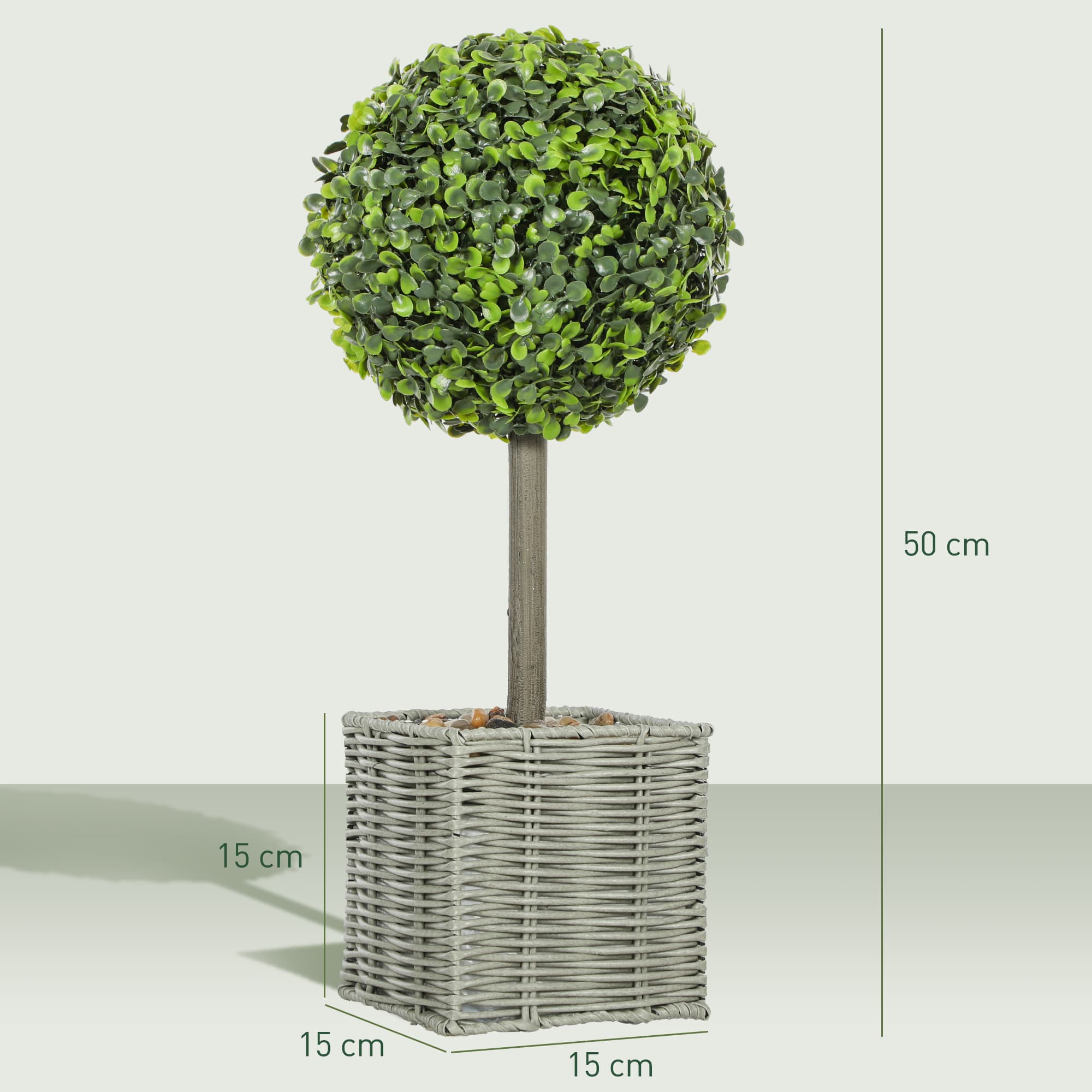Two Faux Boxwood Topiary Balls in Woven Pots — Ready to Display - image 2