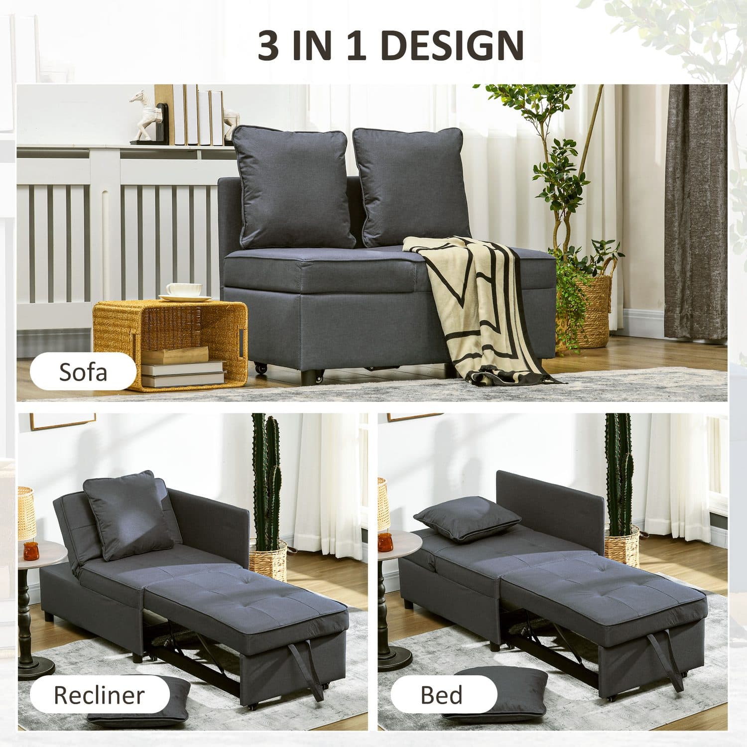 Grey Single Sofa Bed - image 2