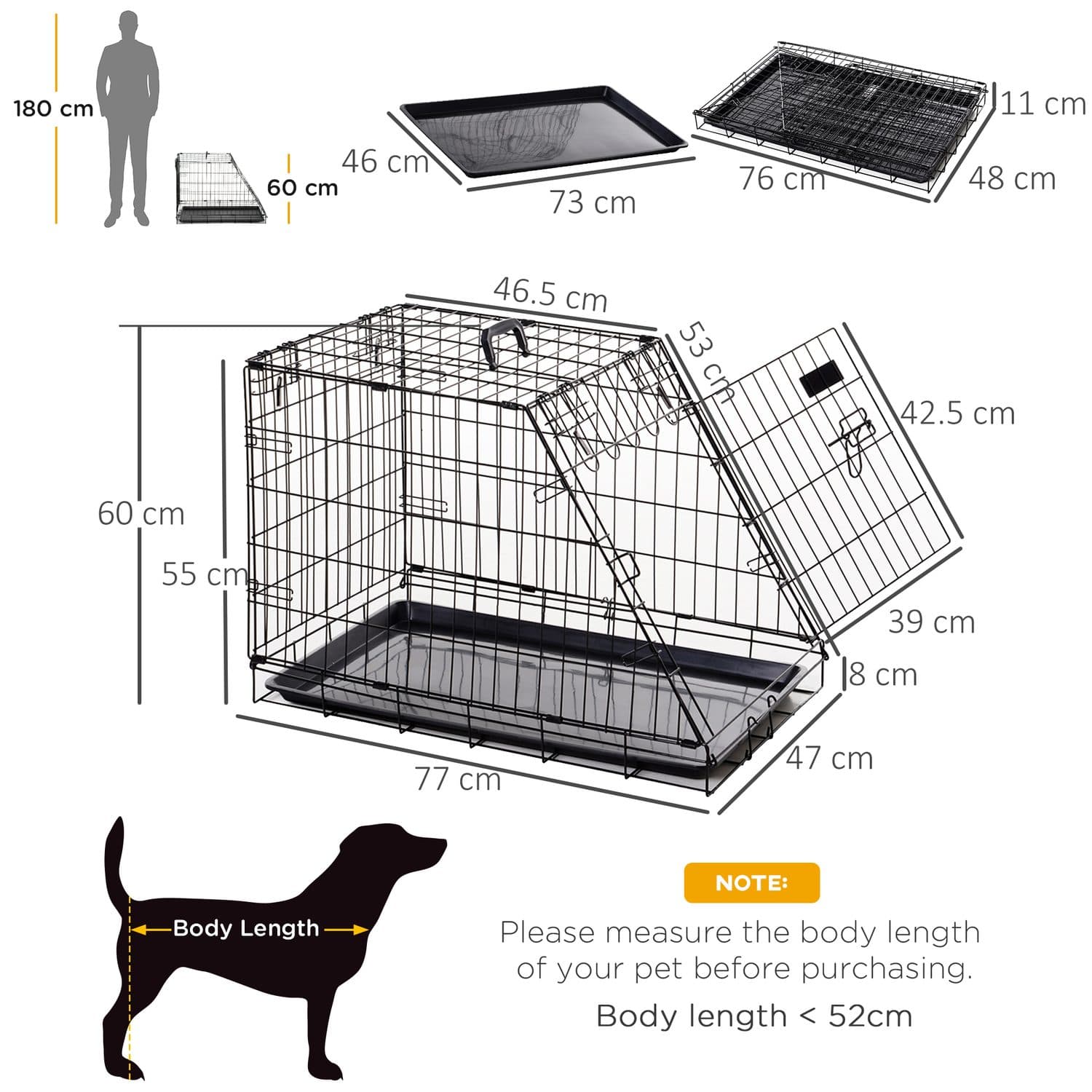 PawHut Collapsible Travel Cage for Small Dogs, 77x47x55cm - image 4
