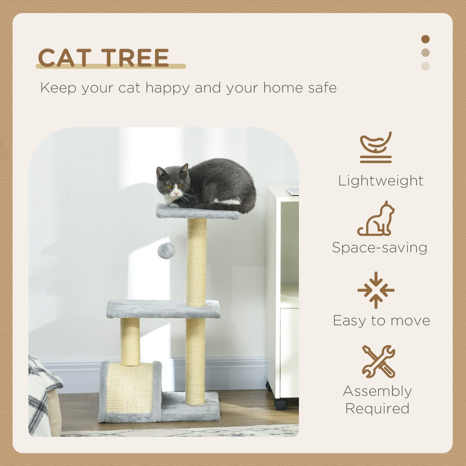 A Three-Level Cat Tree with Tunnel, Perches, and Sisal Post - image 5