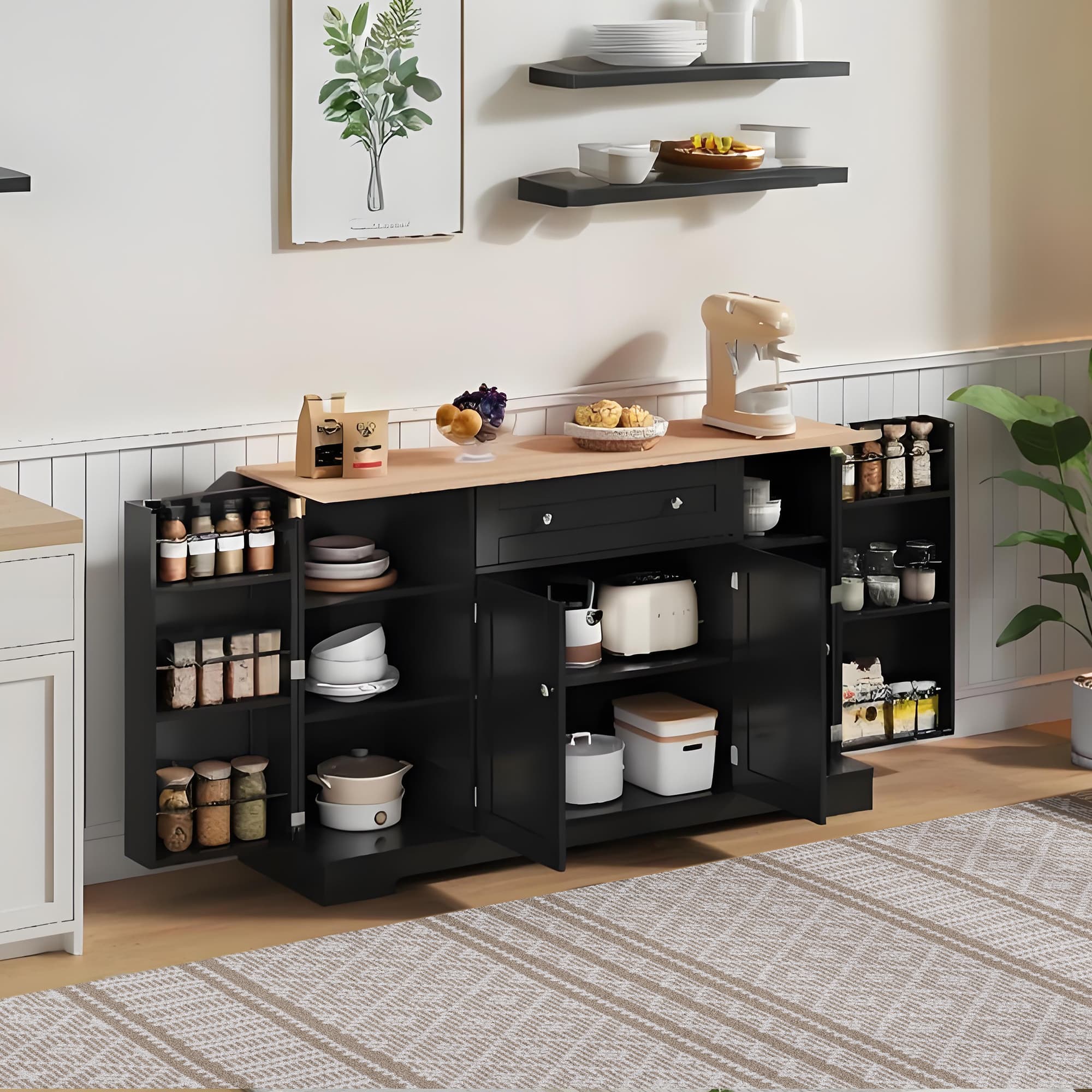 Modern Black Storage Sideboard - Black