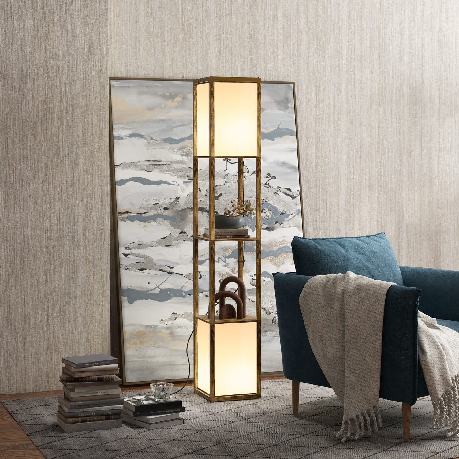 Shelf Floor Lamp with Top and Bottom Lighting, Brown - image 4