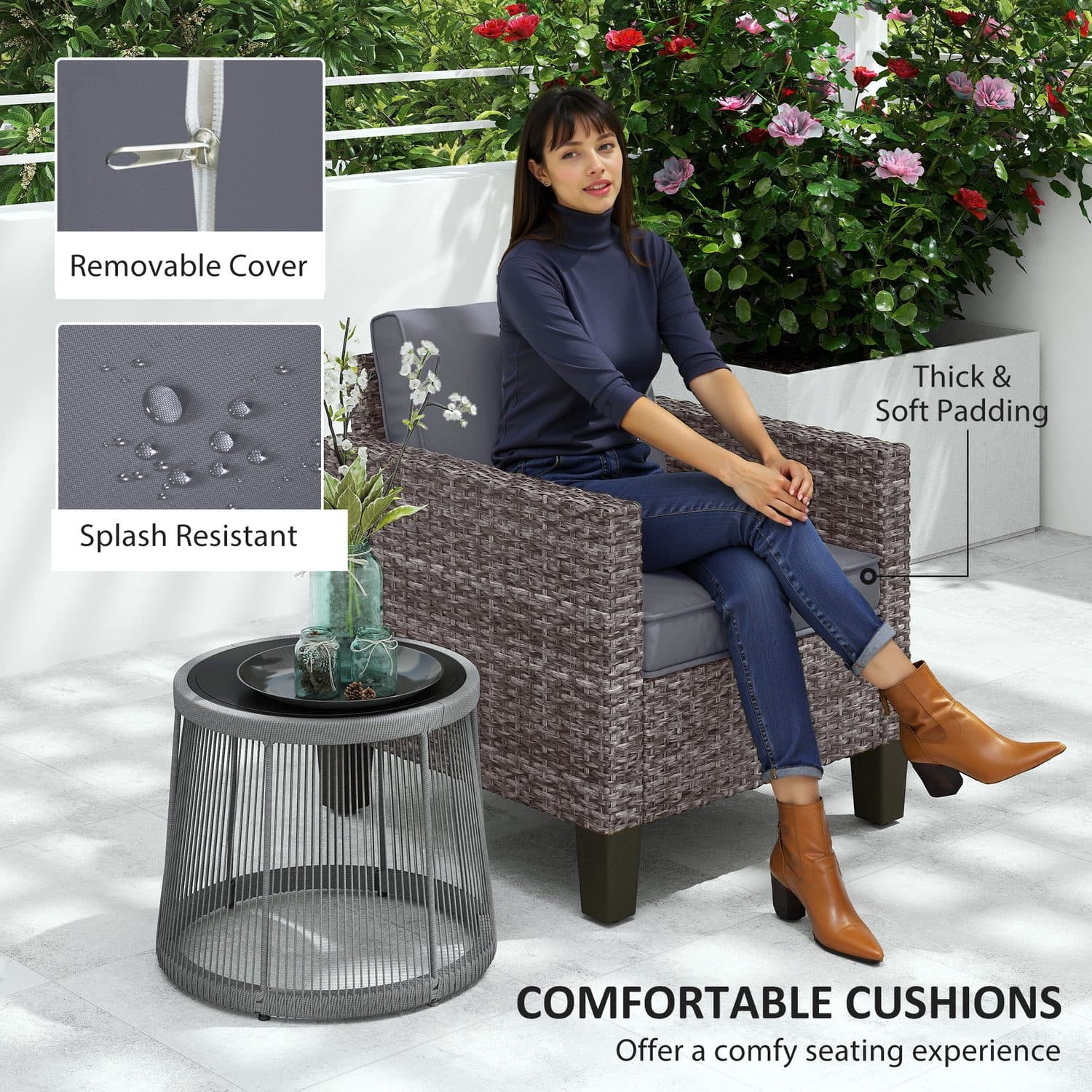 Mixed Grey Rattan Armchair for Outdoor Lounging - image 1