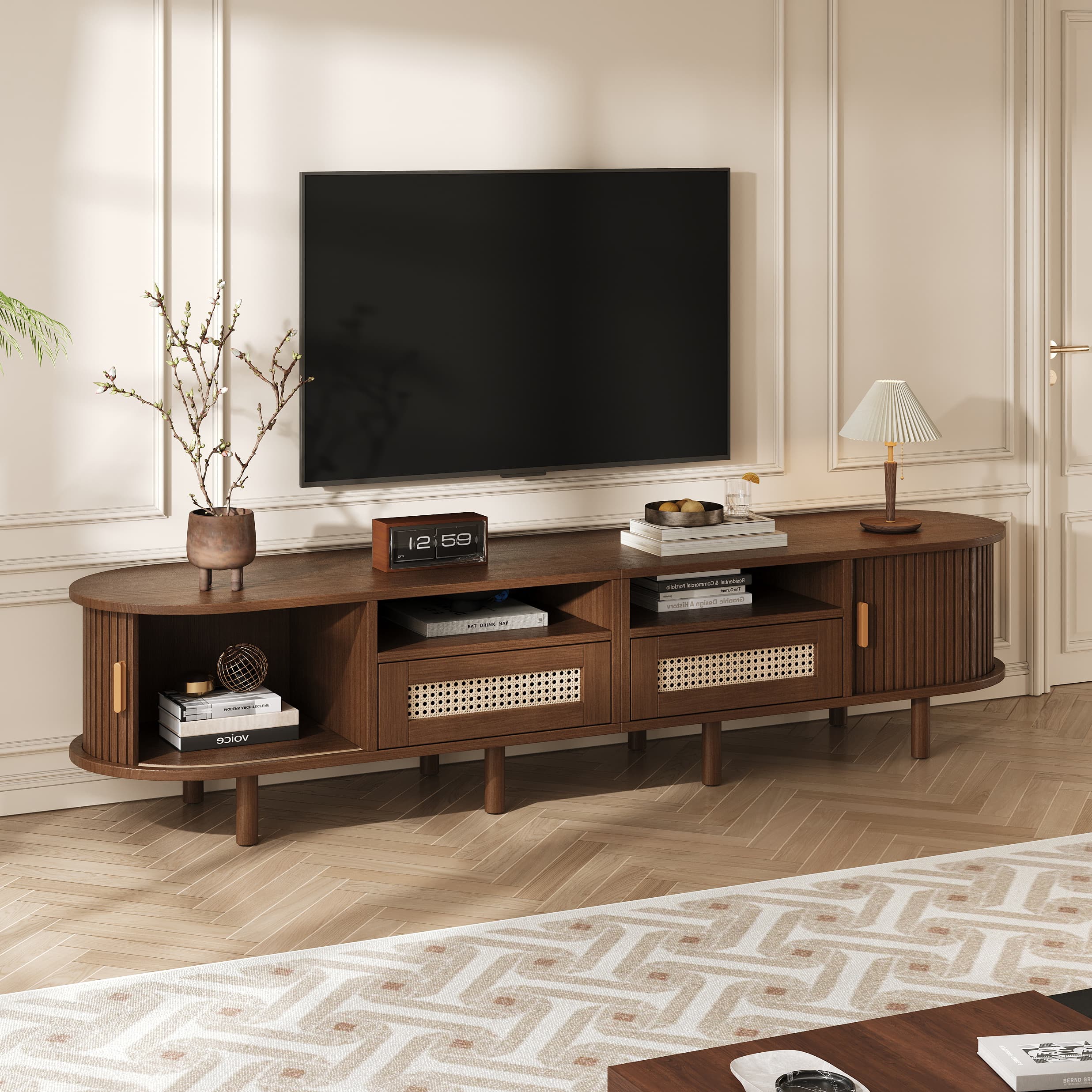 Rattan TV Cabinet with Smart Storage for 70" TVs - image 4