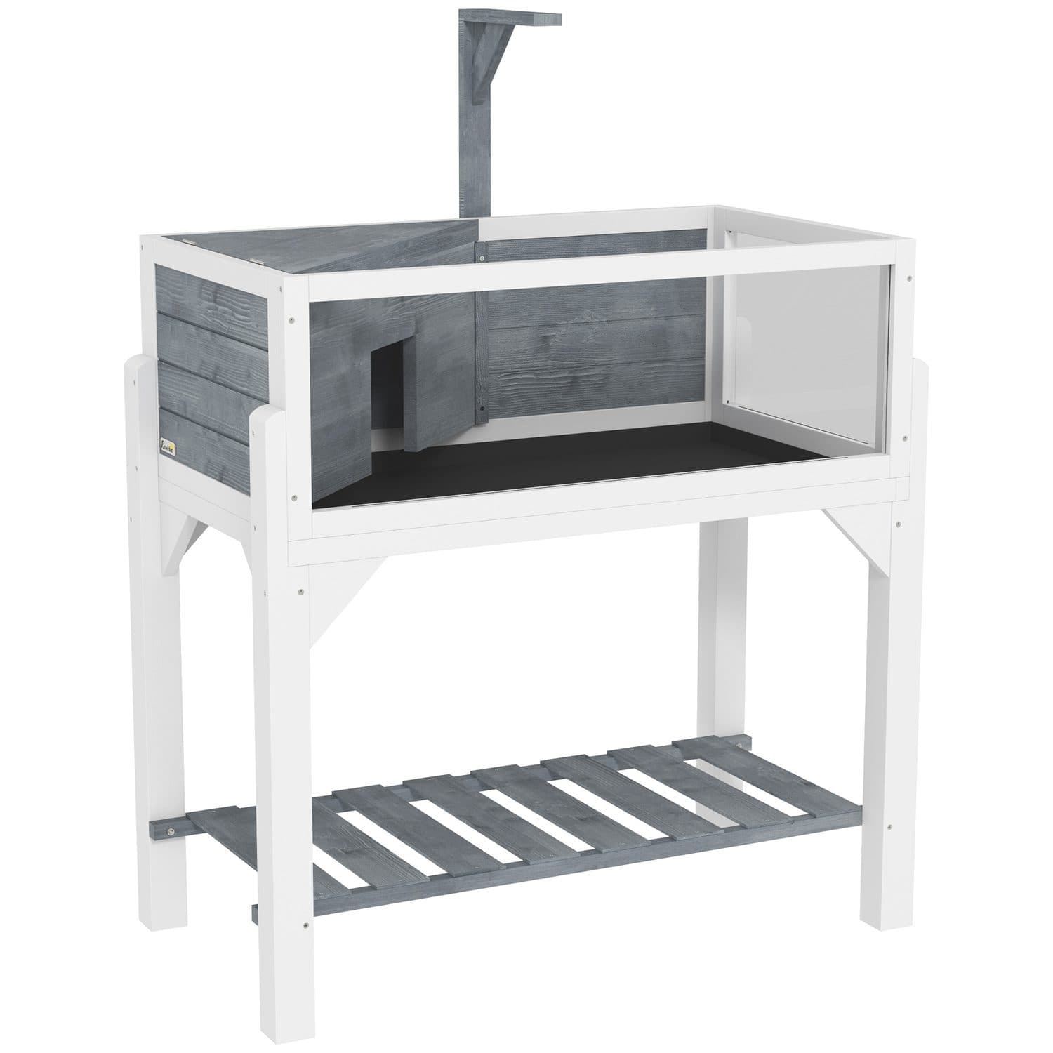 PawHut Wooden Tortoise House with Storage Shelf