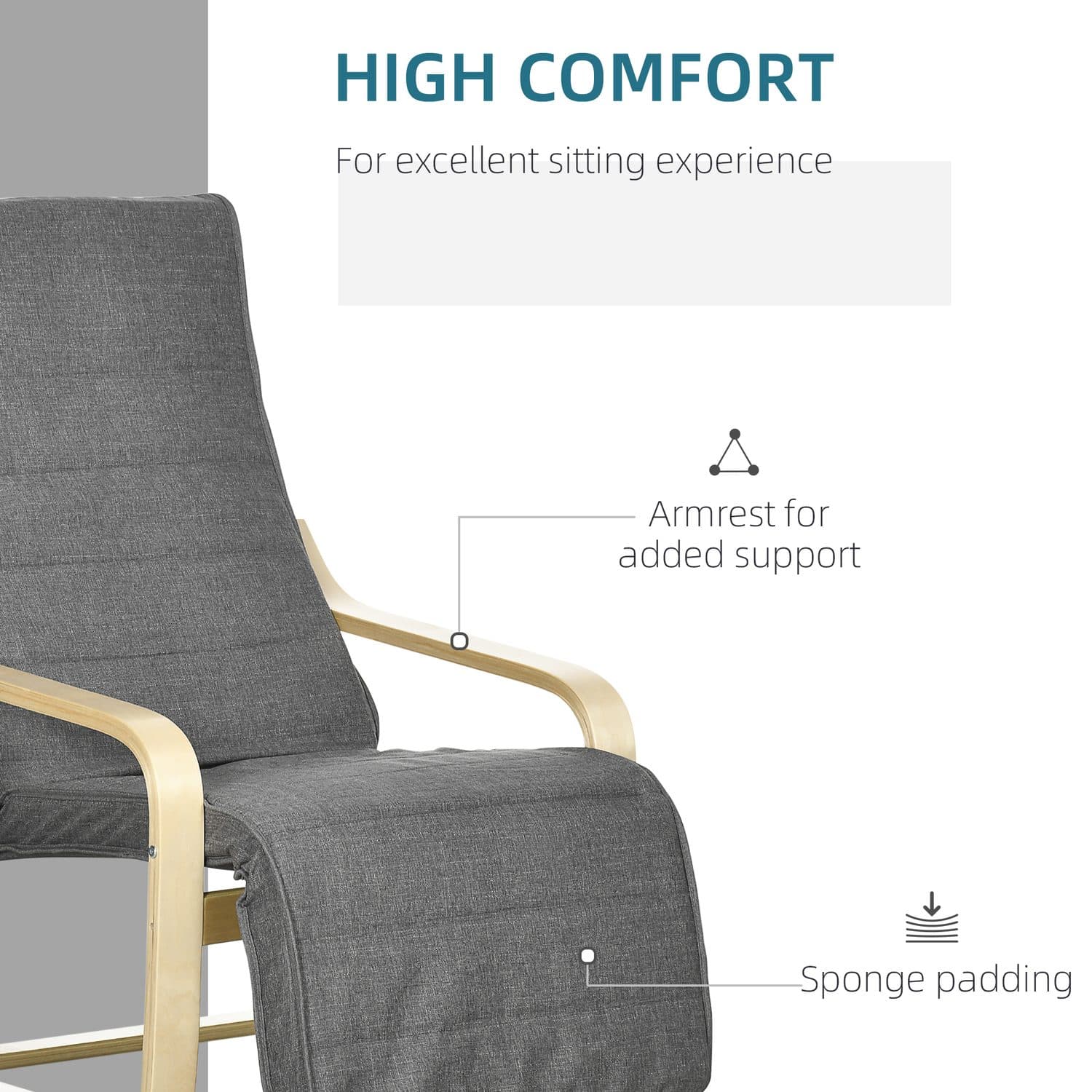 Dark Grey Birch Wood Lounge Chair & Adjustable Footrest - image 4
