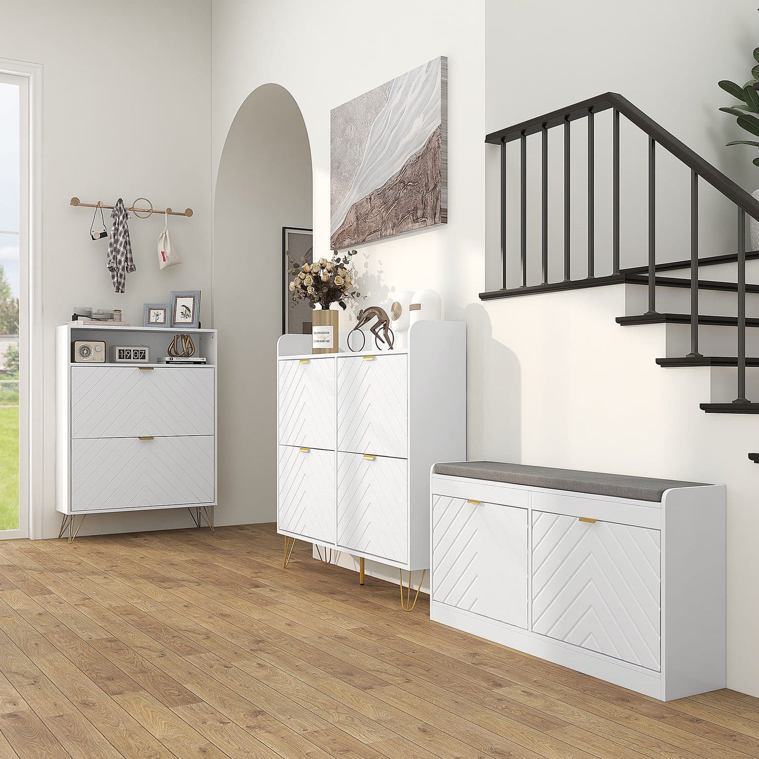 White & Gold Shoe Cabinet - image 3